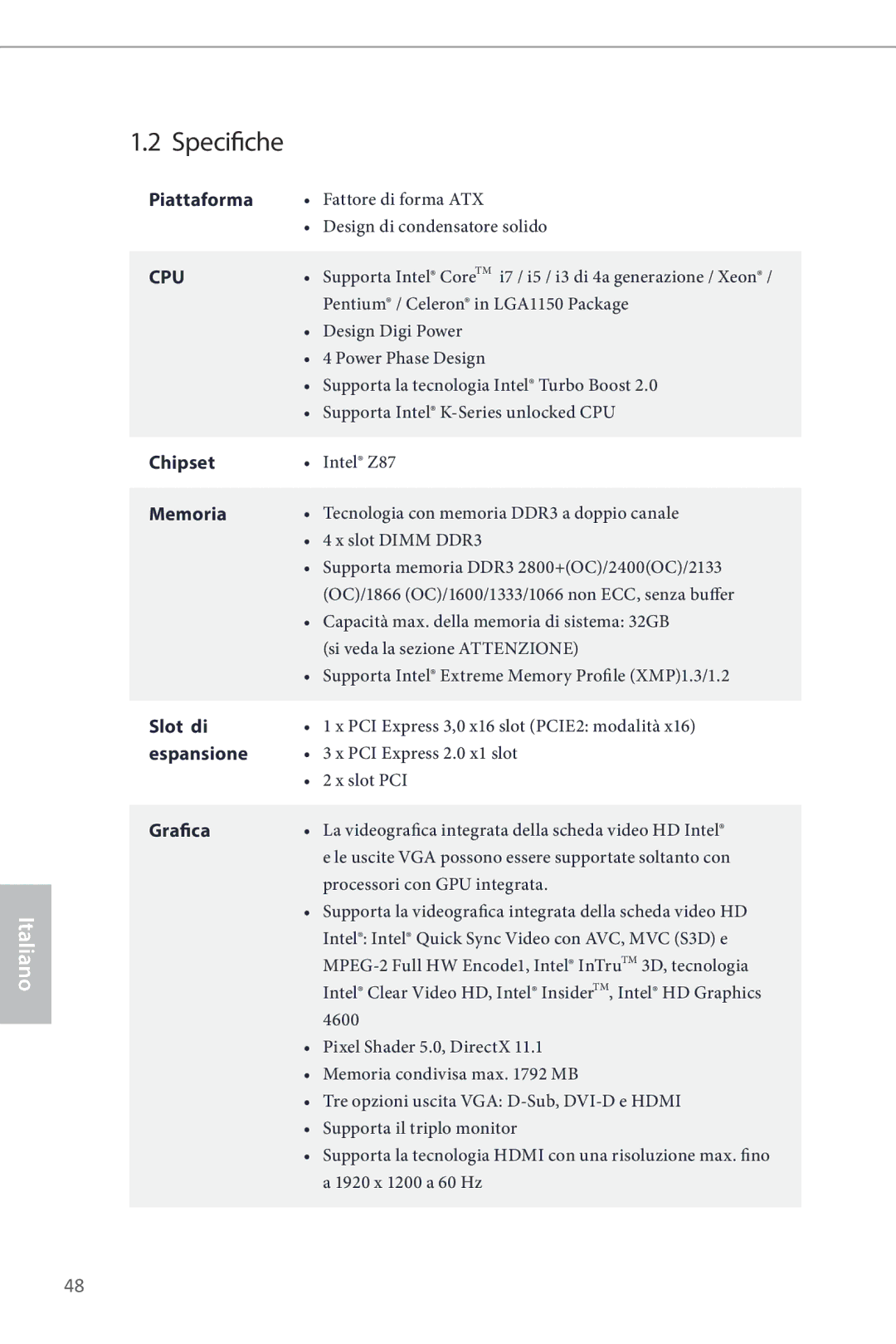 ASRock Z87 Pro3 manual Specifiche 