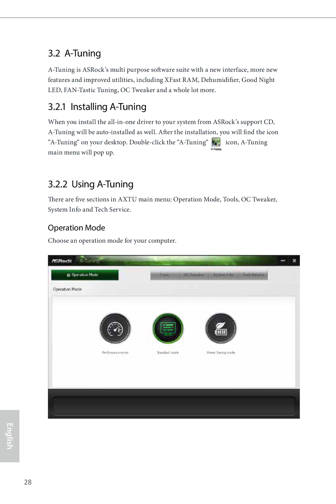 ASRock Z87 Pro3 manual Installing A-Tuning, Using A-Tuning, Operation Mode 