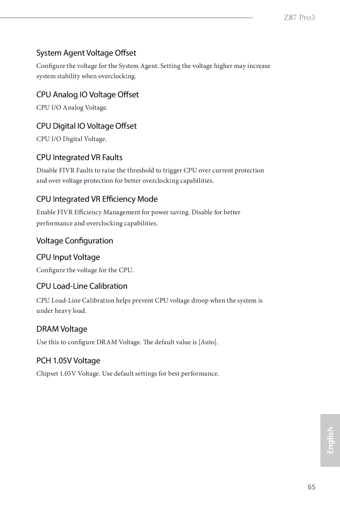 ASRock Z87 Pro3 System Agent Voltage Offset, CPU Analog IO Voltage Offset, CPU Digital IO Voltage Offset, Dram Voltage 