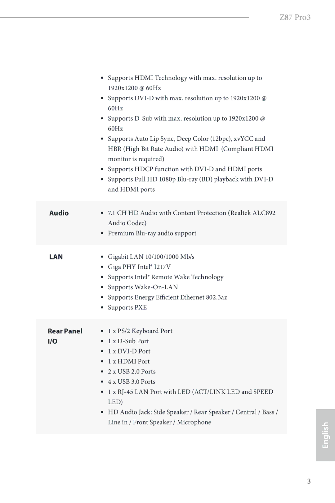 ASRock Z87 Pro3 manual Lan 