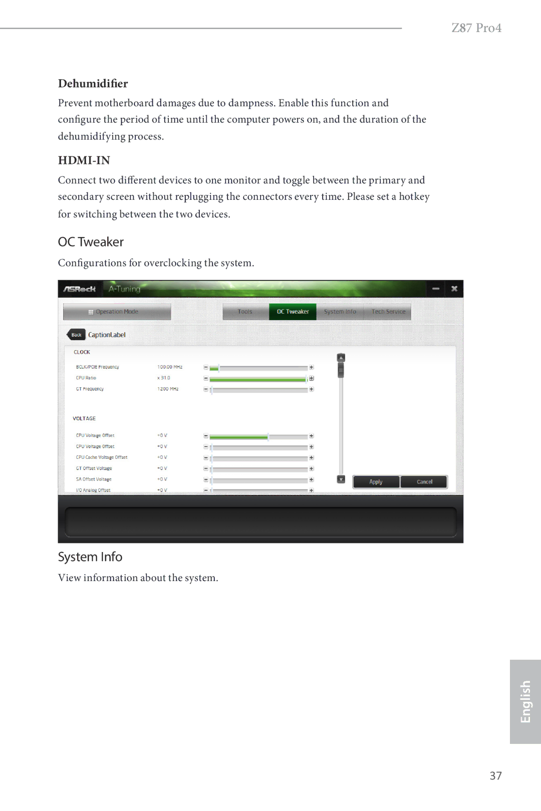 ASRock Z87 Pro4 manual OC Tweaker, System Info 