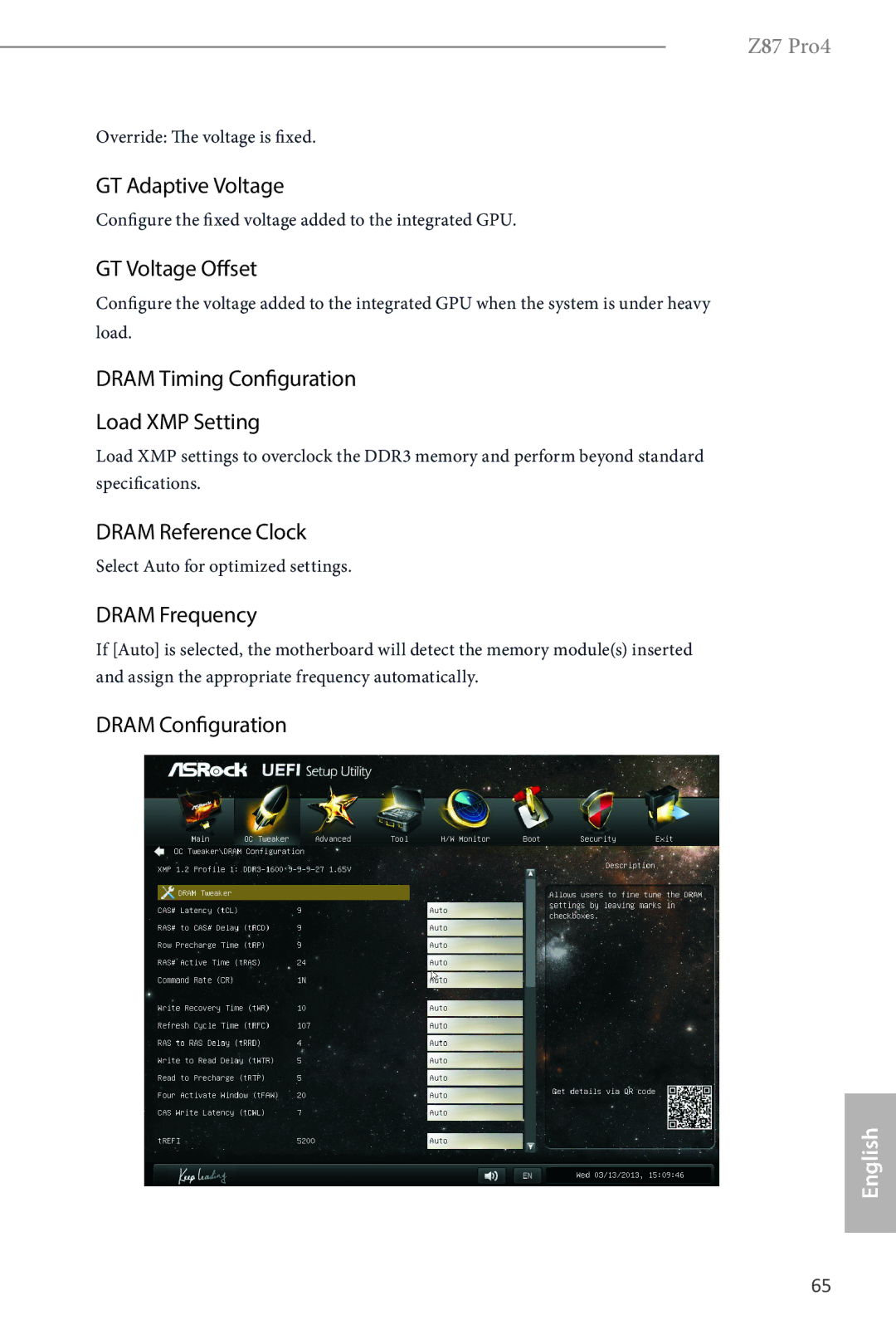 ASRock Z87 Pro4 GT Adaptive Voltage, GT Voltage Offset, Dram Timing Configuration Load XMP Setting, Dram Reference Clock 