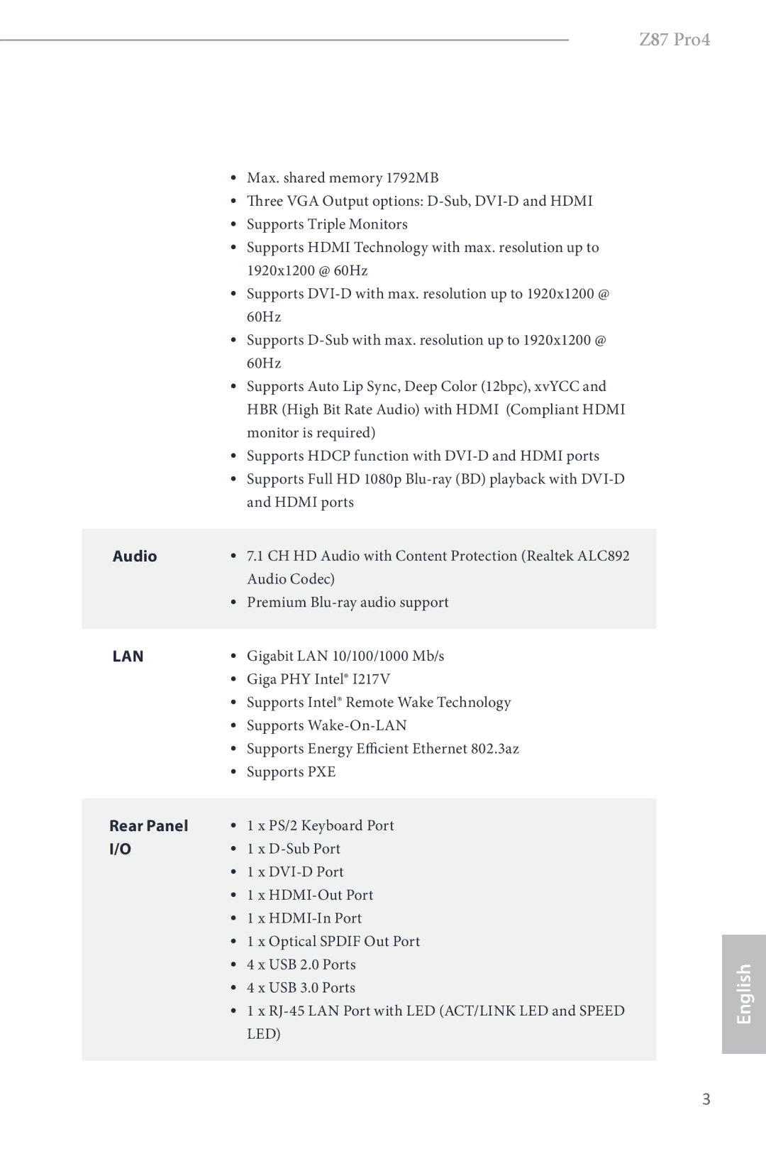 ASRock Z87 Pro4 manual Lan 