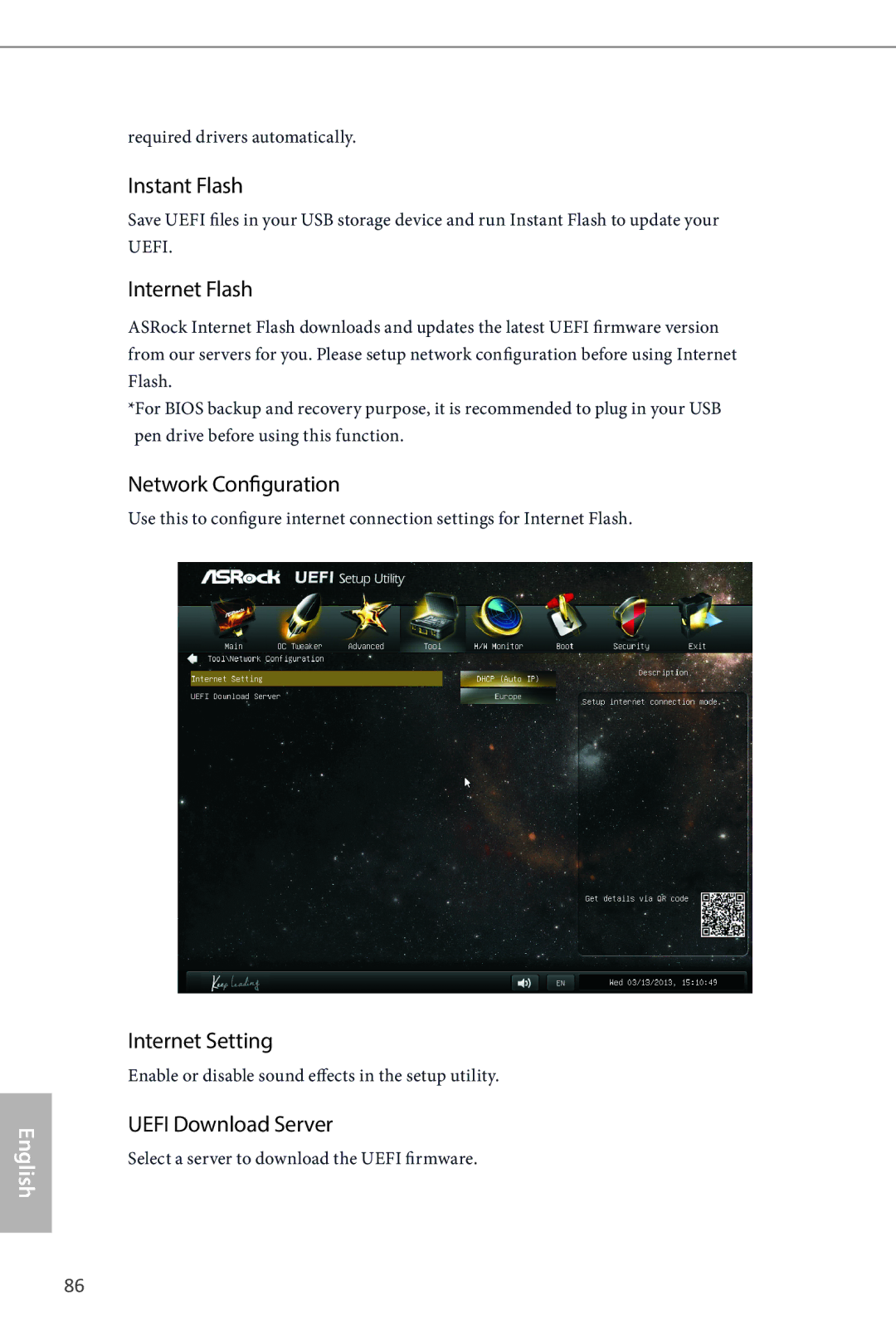 ASRock Z87 Pro4 manual Instant Flash, Internet Flash, Network Configuration, Internet Setting, Uefi Download Server 