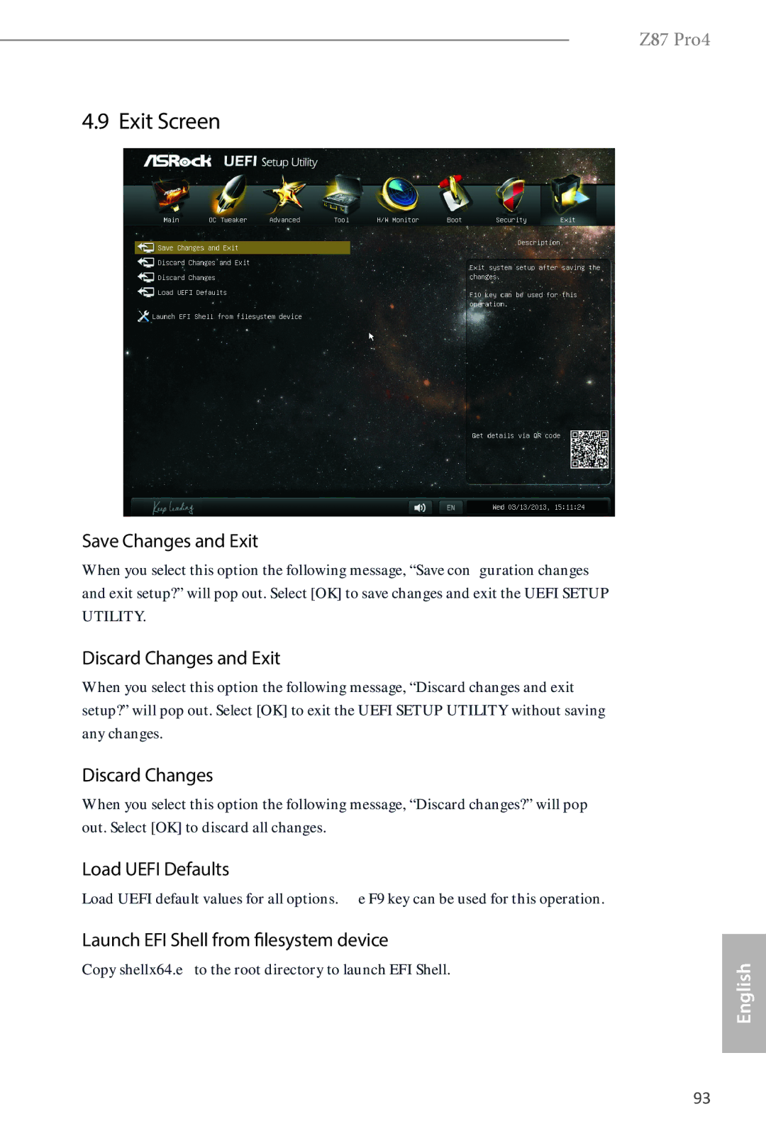 ASRock Z87 Pro4 manual Exit Screen 