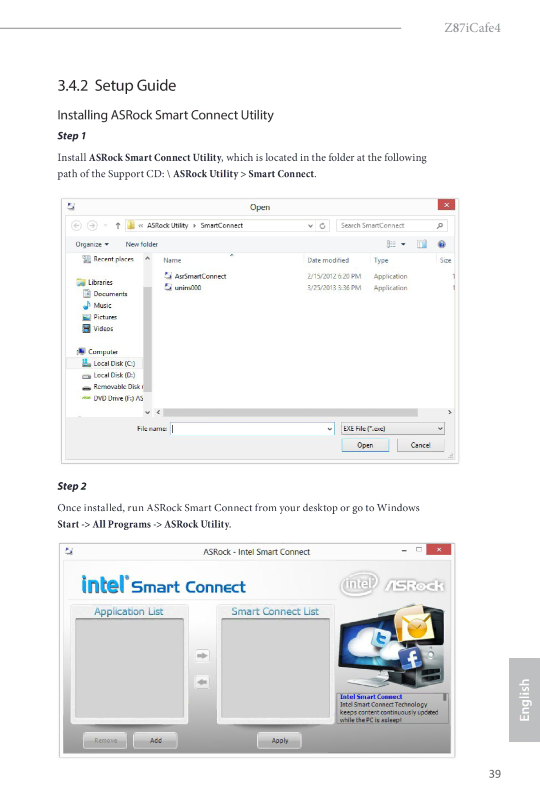 ASRock Z87iCafe4 manual Setup Guide, Installing ASRock Smart Connect Utility 