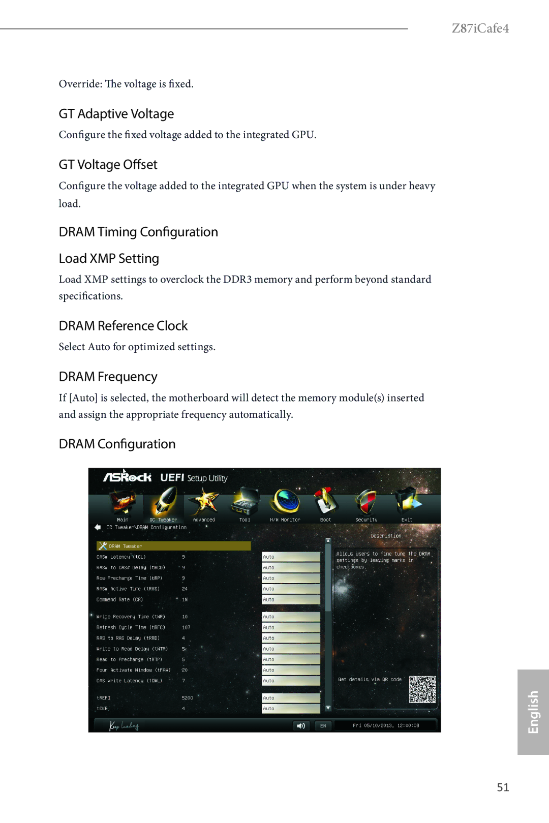 ASRock Z87iCafe4 GT Adaptive Voltage, GT Voltage Offset, Dram Timing Configuration Load XMP Setting, Dram Reference Clock 