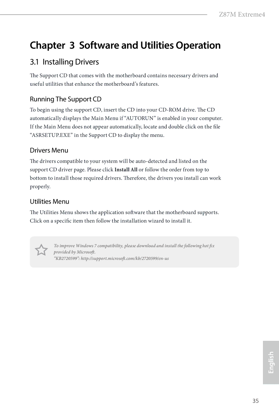 ASRock Z87M Extreme4 manual Installing Drivers, Running The Support CD, Drivers Menu, Utilities Menu 