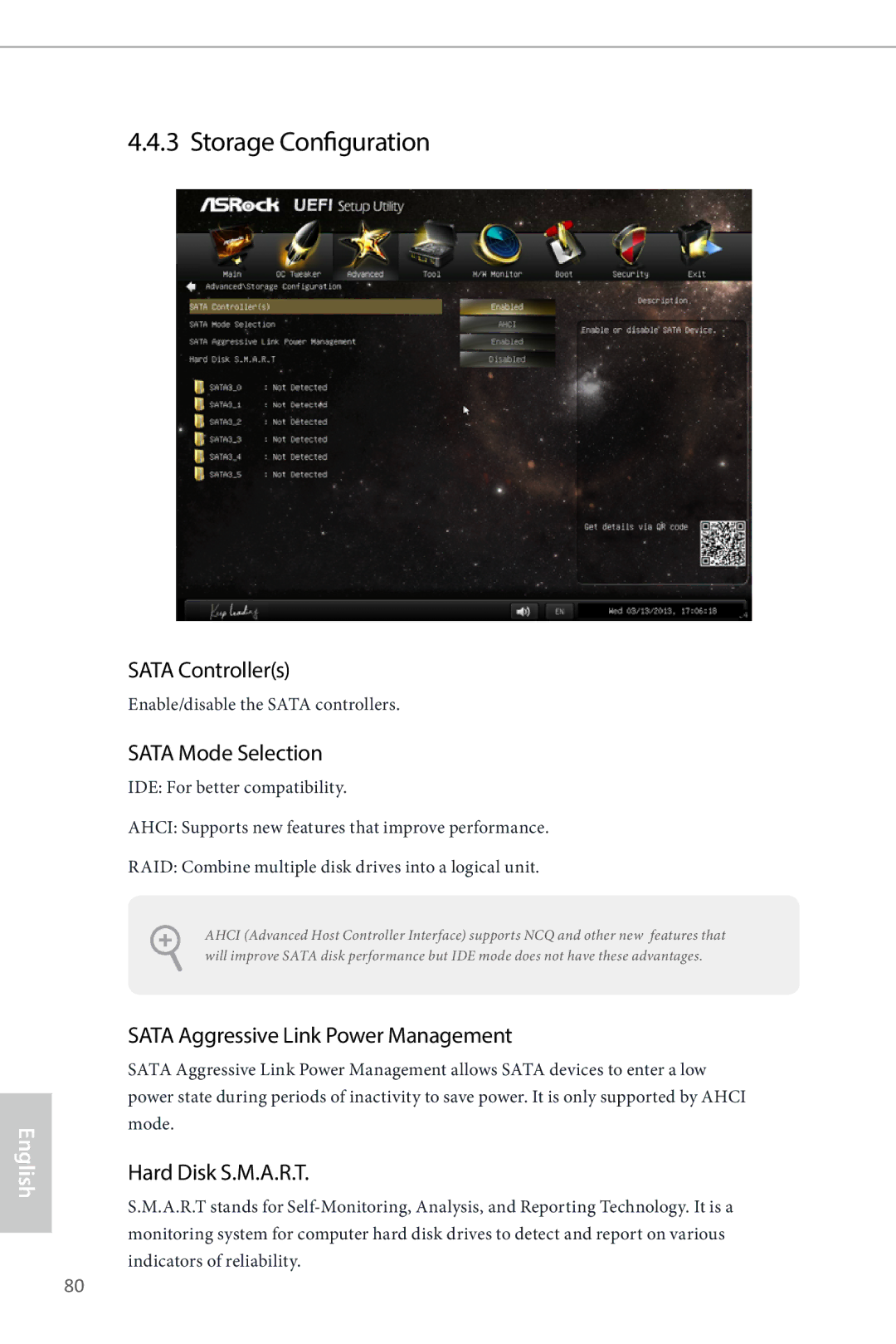 ASRock Z87M Extreme4 Storage Configuration, Sata Controllers, Sata Mode Selection, Sata Aggressive Link Power Management 