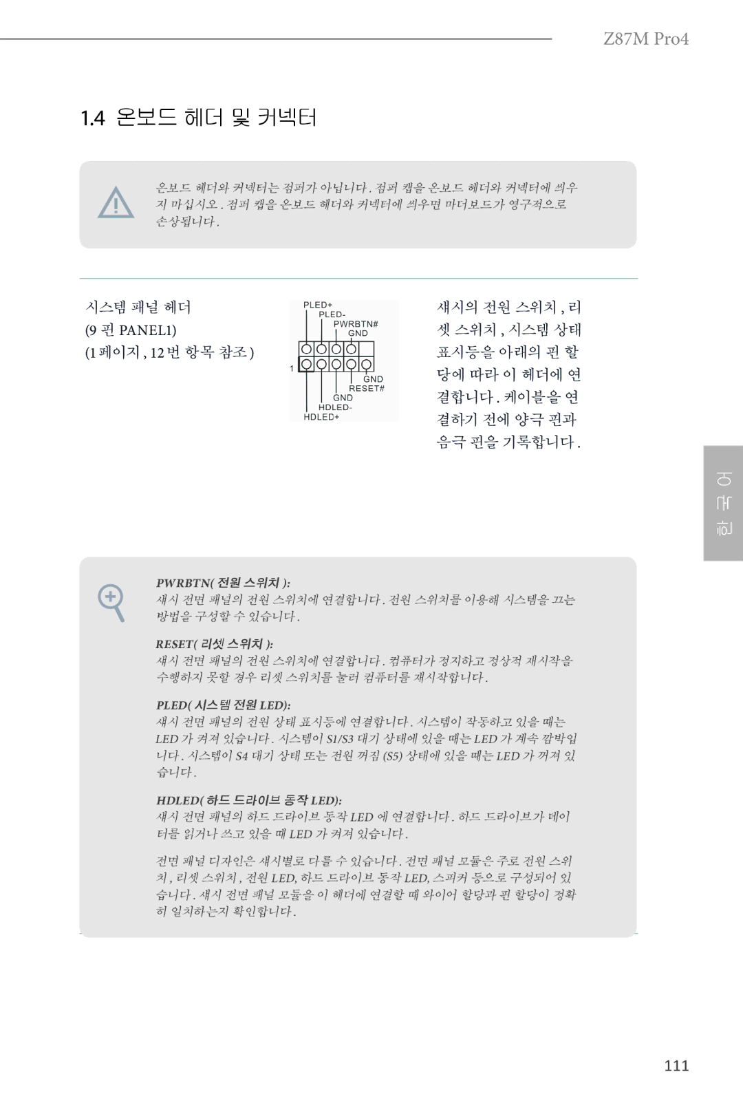 ASRock Z87M Pro4 manual 111, PANEL1 