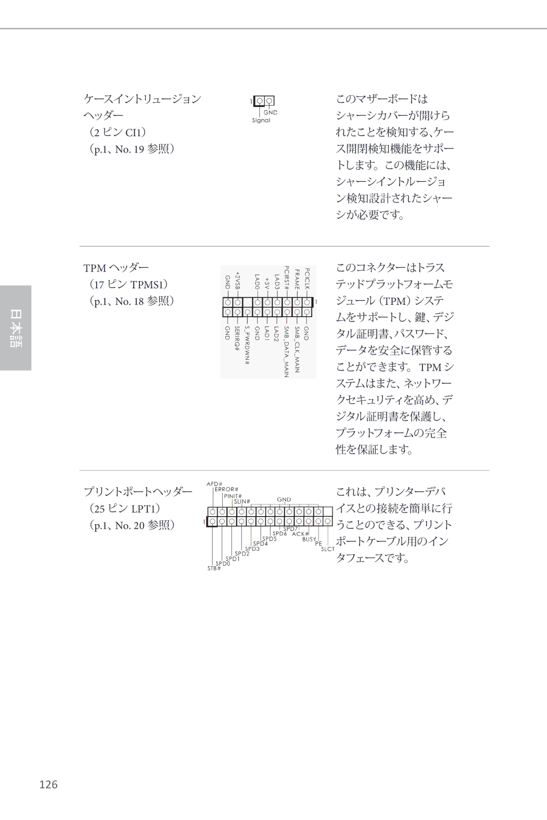 ASRock Z87M Pro4 manual 126, （17 ピン TPMS1）, （25 ピン LPT1） 