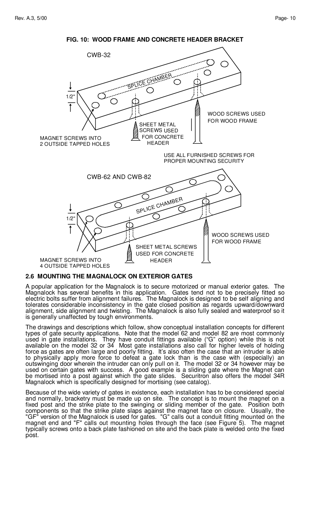 Assa 82, 62, 34 manual Wood Frame and Concrete Header Bracket 