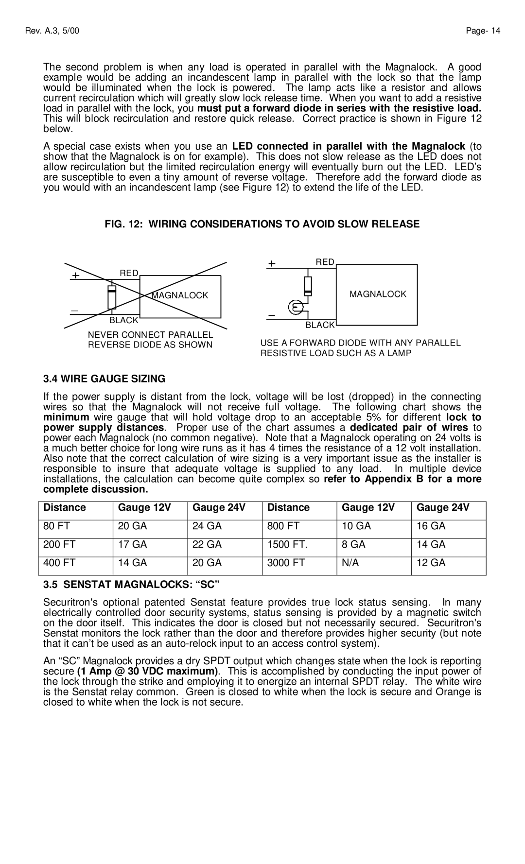 Assa 34, 62, 82 manual Wire Gauge Sizing, Senstat Magnalocks SC 