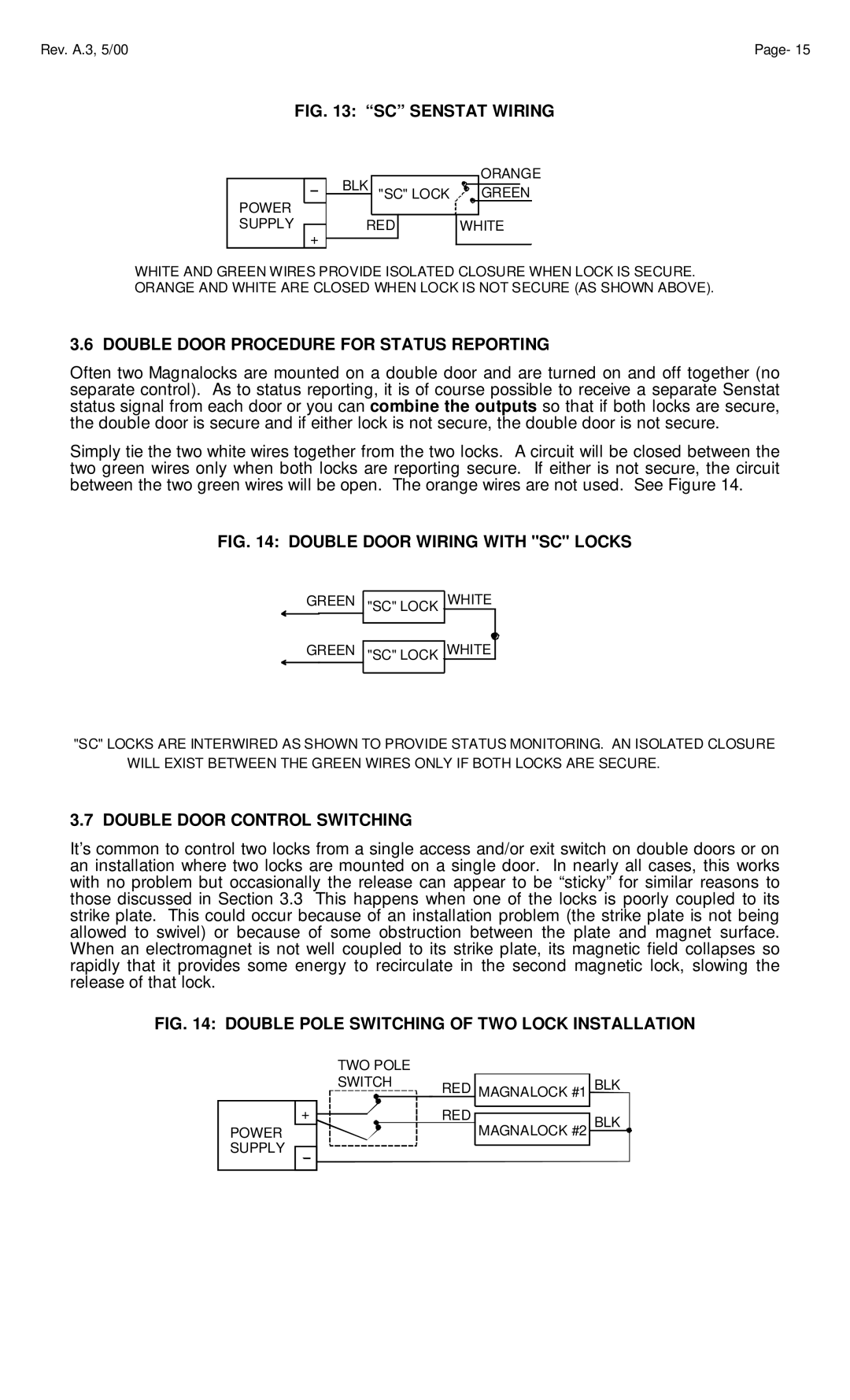 Assa 62, 82, 34 manual Double Door Procedure for Status Reporting, Double Door Control Switching 