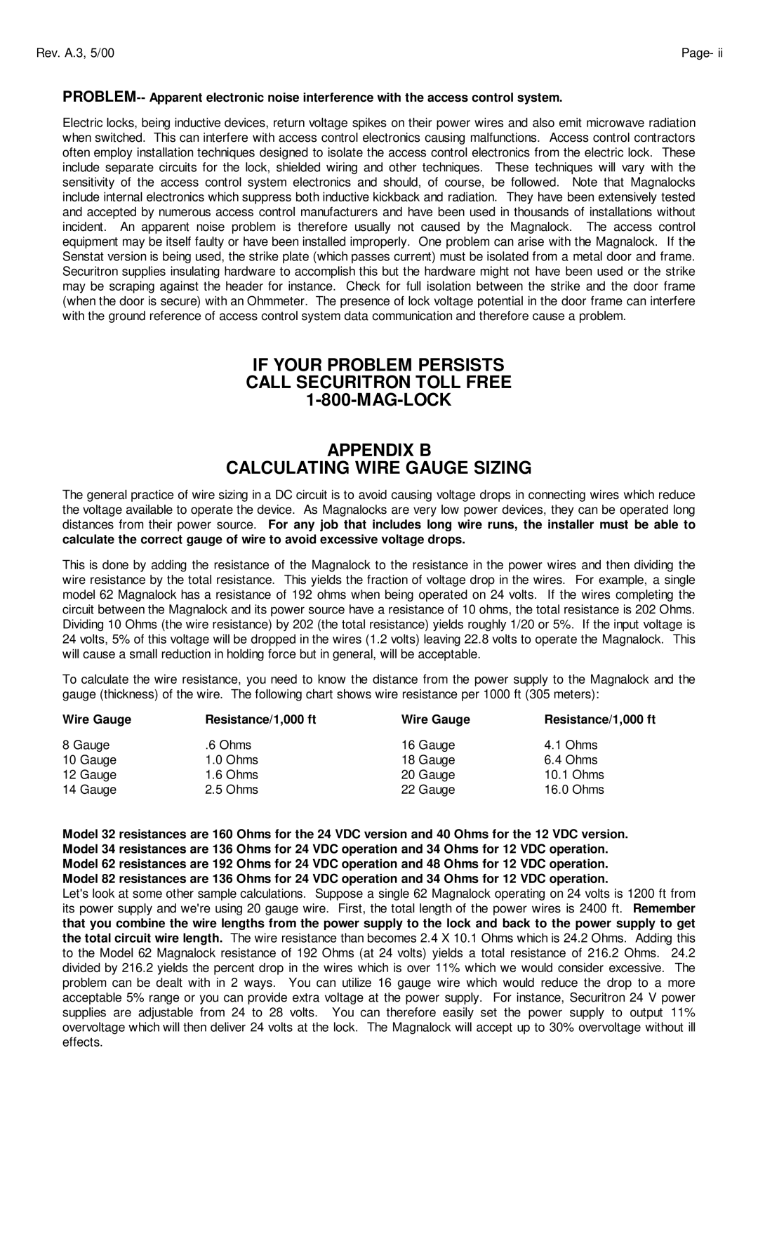 Assa 62, 82, 34 manual Wire Gauge Resistance/1,000 ft 