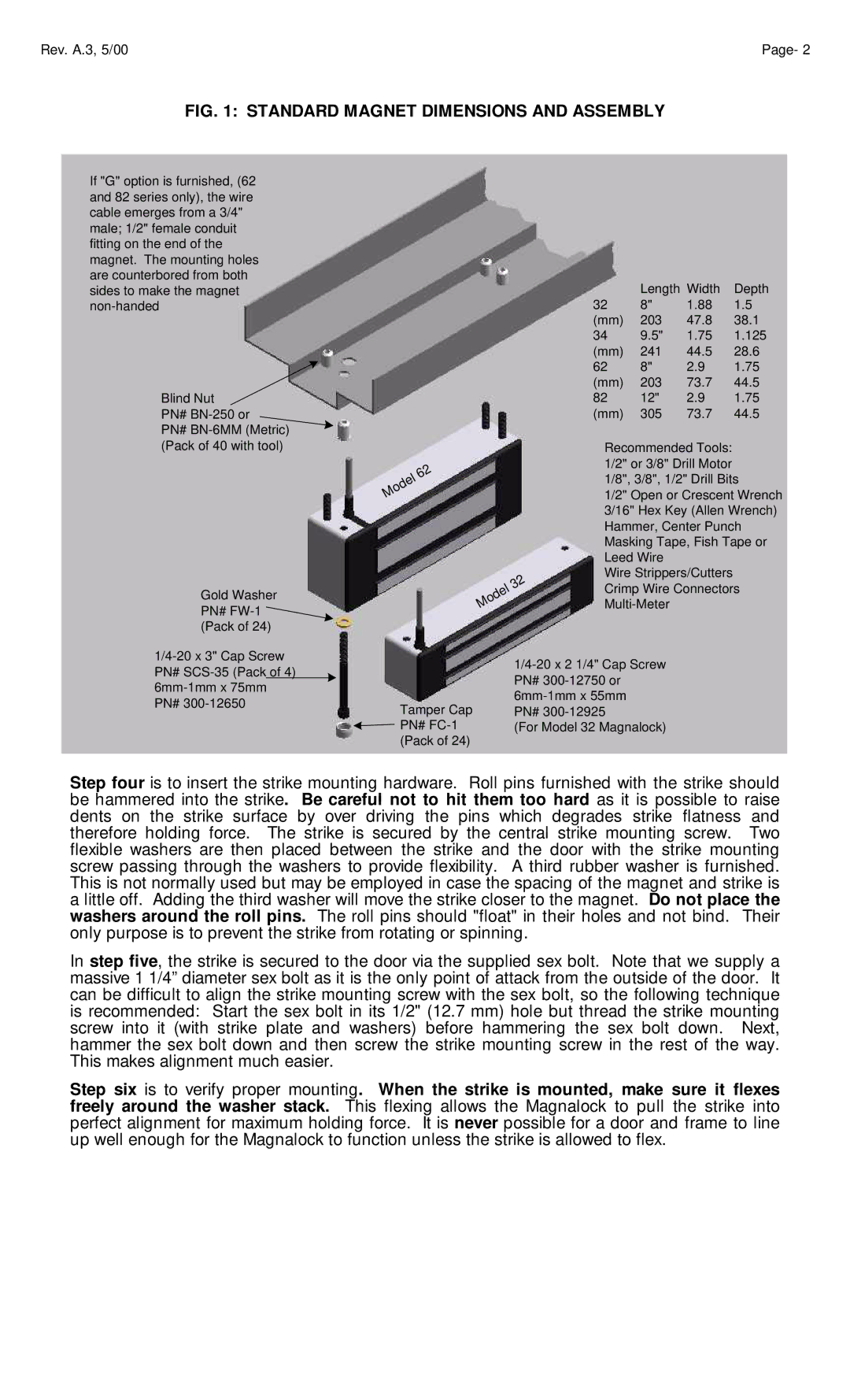 Assa 34, 62, 82 manual Standard Magnet Dimensions and Assembly 