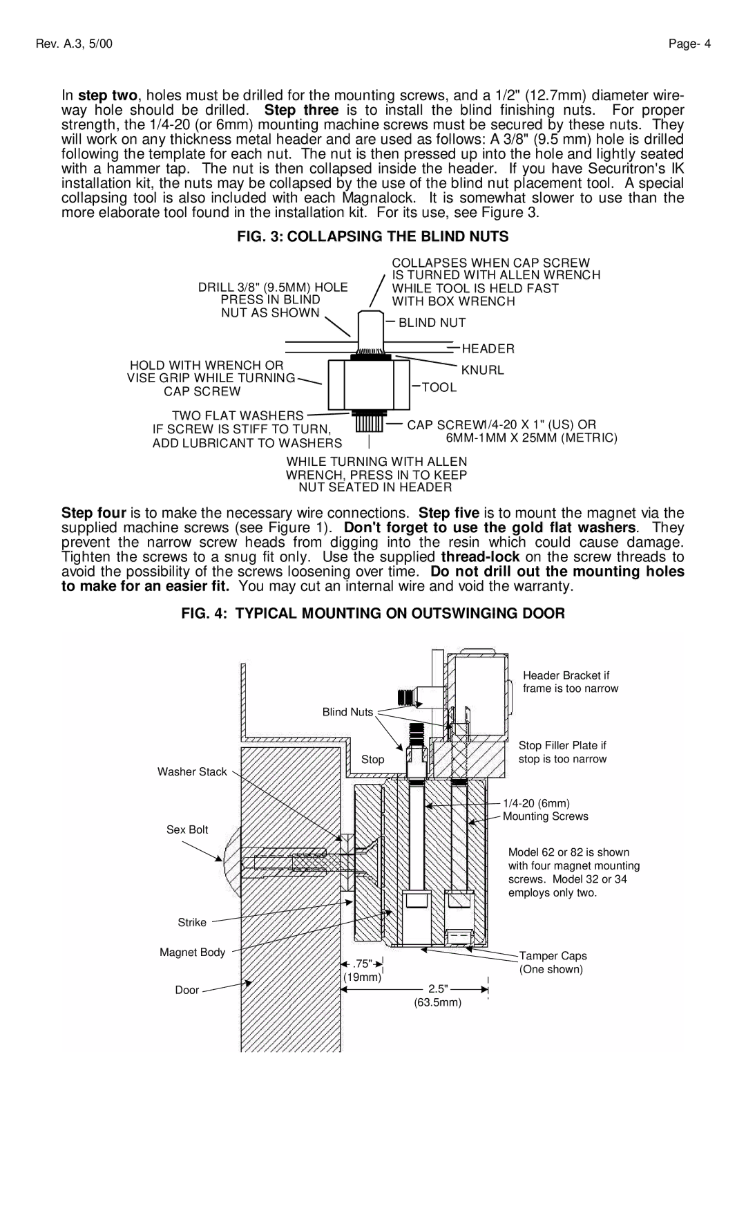 Assa 82, 62, 34 manual Collapsing the Blind Nuts 