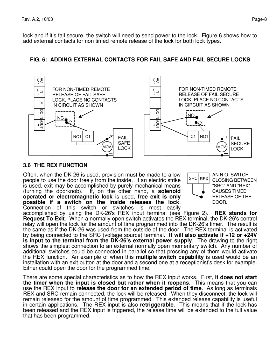 Assa DK-26 manual Adding External Contacts for Fail Safe and Fail Secure Locks, REX Function 