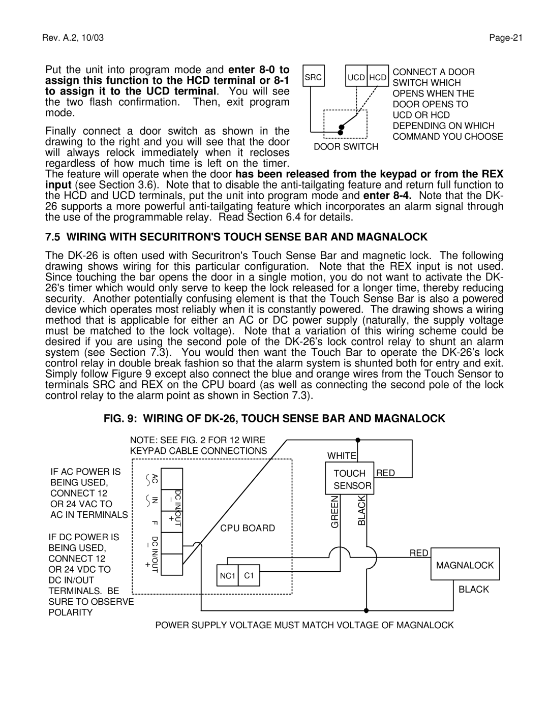 Assa manual Wiring with Securitrons Touch Sense BAR and Magnalock, Wiring of DK-26, Touch Sense BAR and Magnalock 