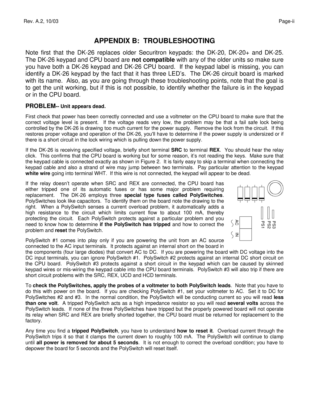 Assa DK-26 manual Rev. A.2, 10/03 Page-ii 