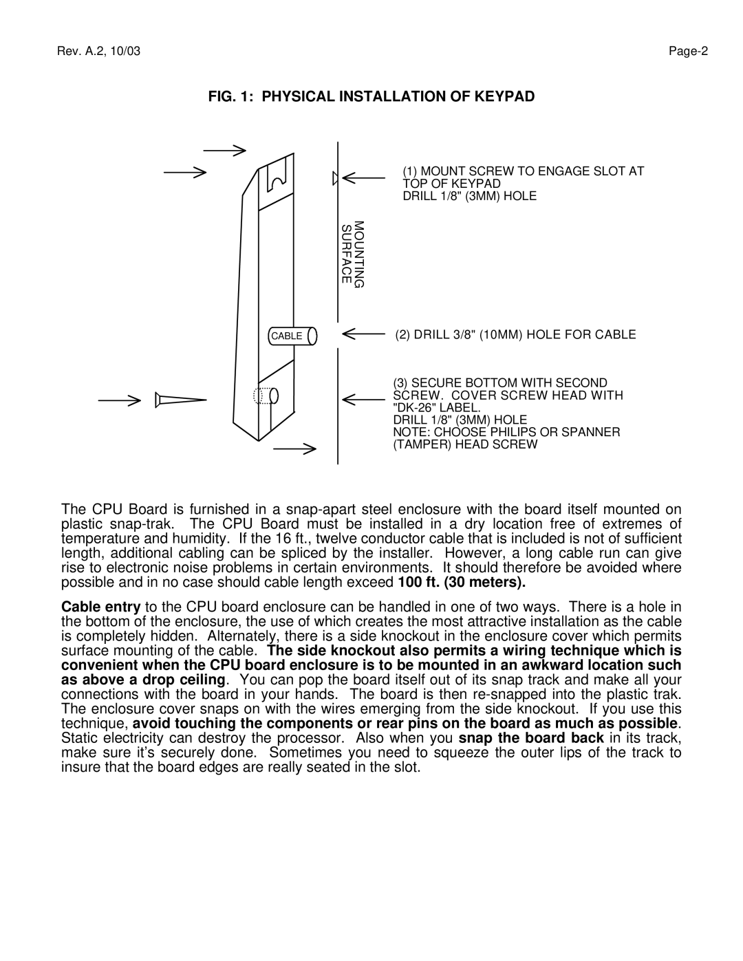 Assa DK-26 manual Physical Installation of Keypad 