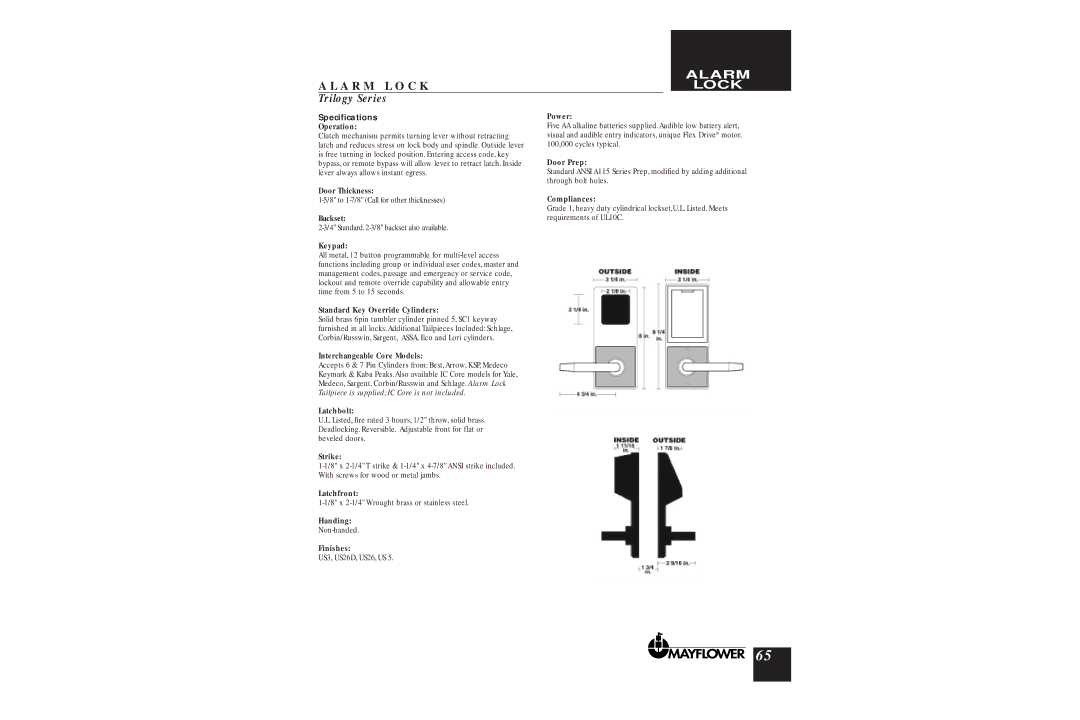 Assa DL2700 manual Specifications 