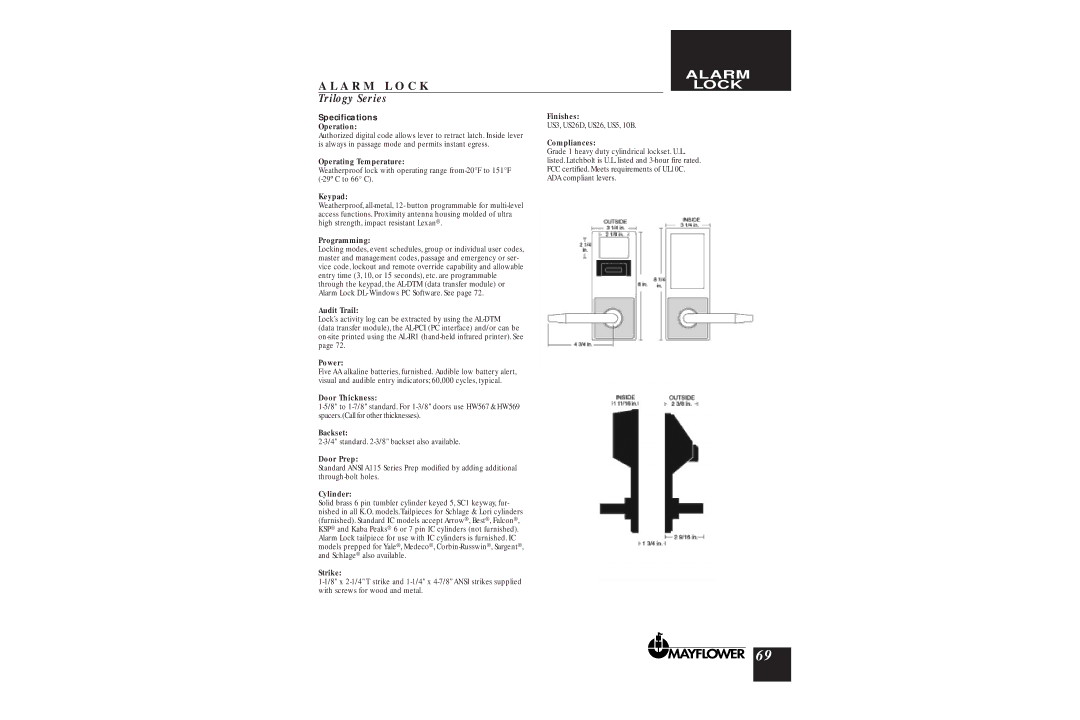 Assa DL2700 manual Operating Temperature, Programming, Cylinder 