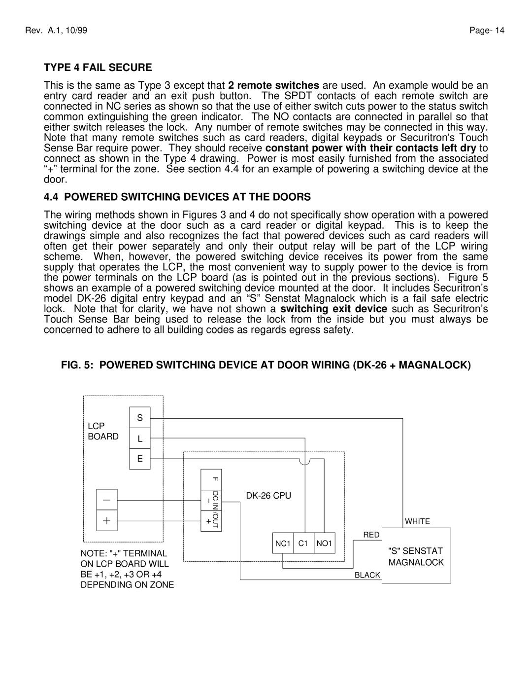 Assa ELECTRIC LOCK manual Type 4 Fail Secure, Powered Switching Device AT Door Wiring DK-26 + Magnalock 