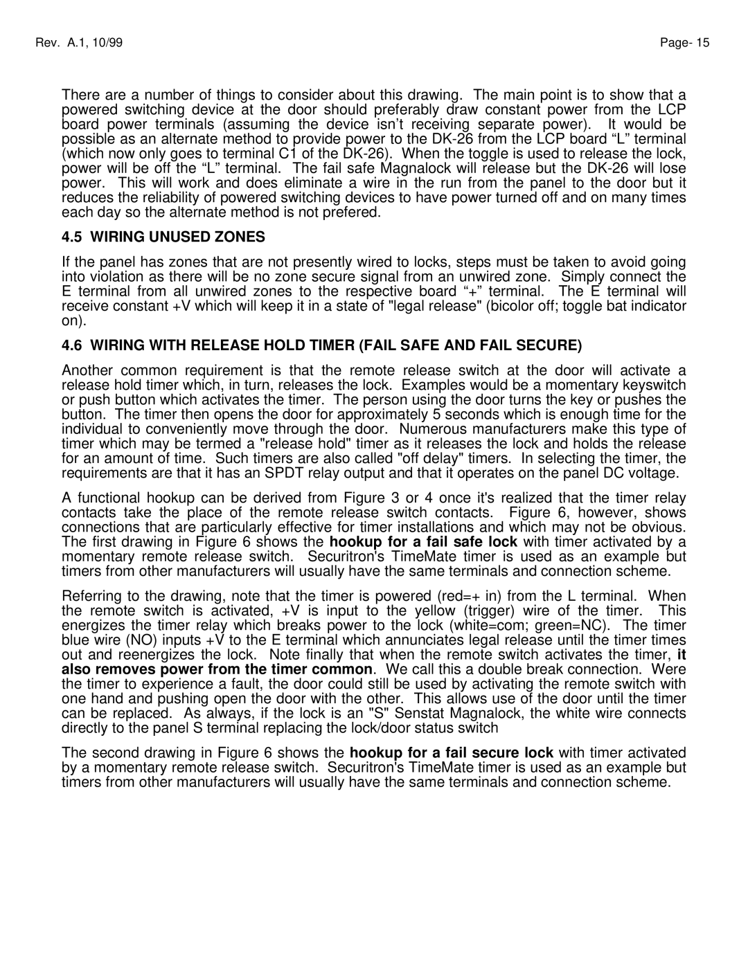 Assa ELECTRIC LOCK manual Wiring Unused Zones, Wiring with Release Hold Timer Fail Safe and Fail Secure 