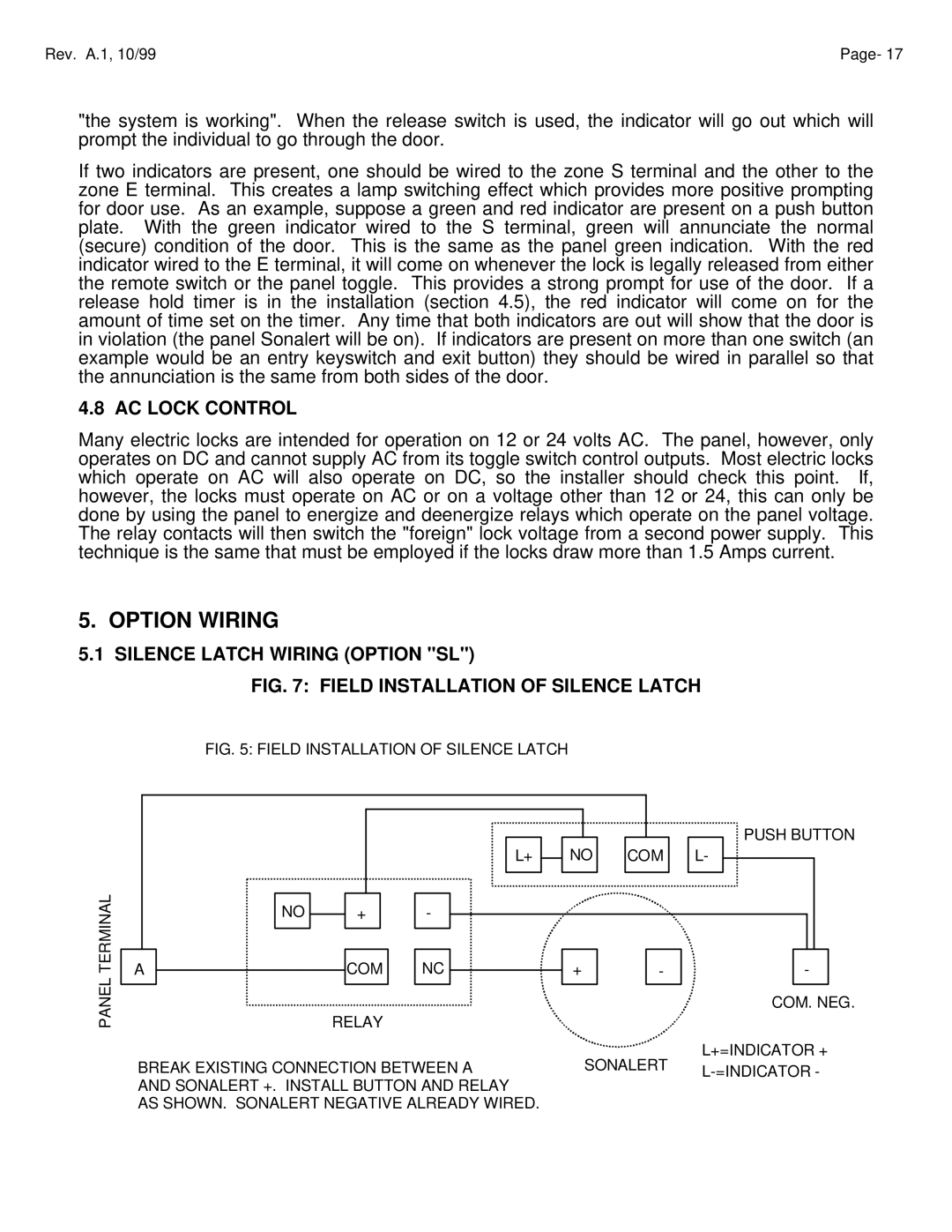 Assa ELECTRIC LOCK manual Option Wiring, AC Lock Control, Silence Latch Wiring Option SL 