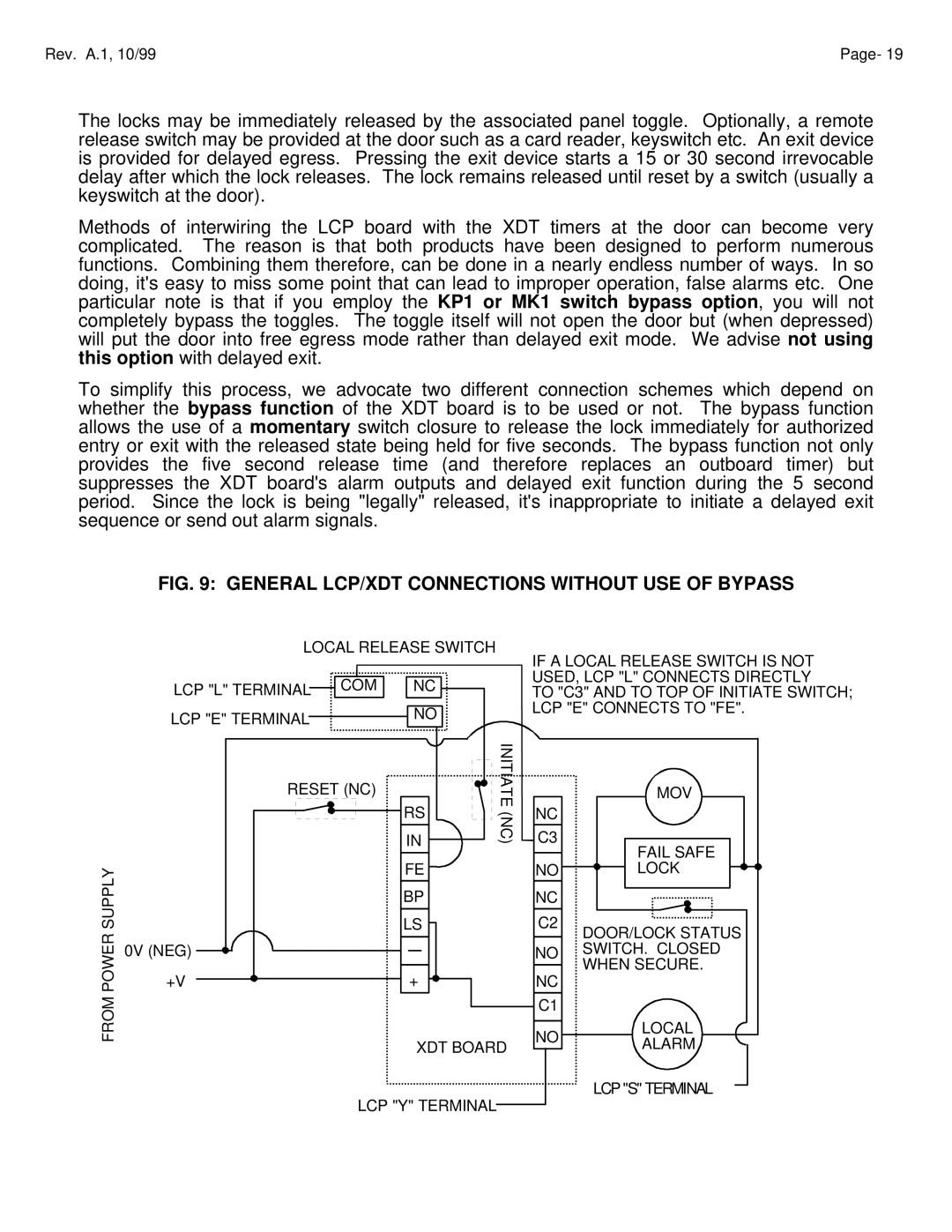 Assa ELECTRIC LOCK manual General LCP/XDT Connections Without USE of Bypass 