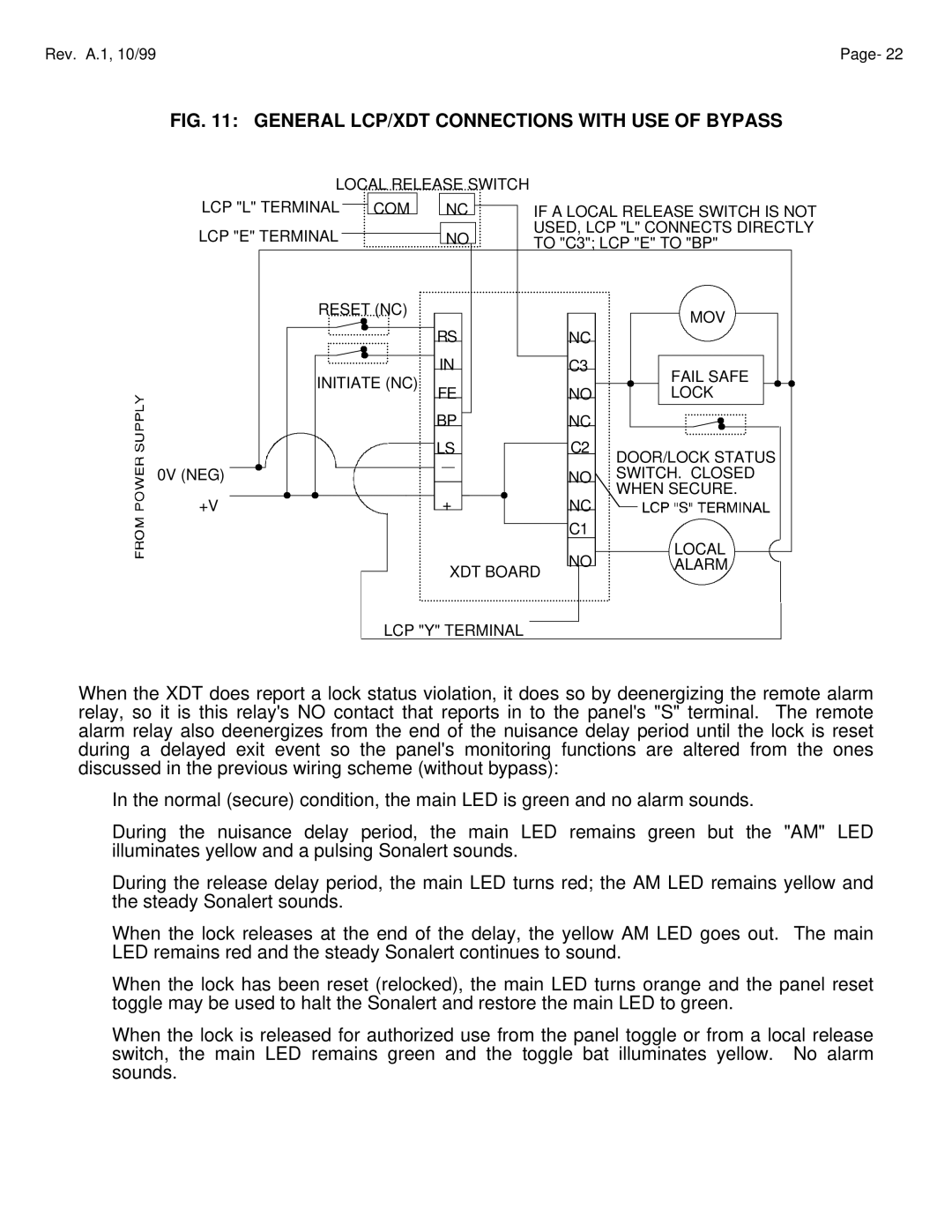 Assa ELECTRIC LOCK manual General LCP/XDT Connections with USE of Bypass 