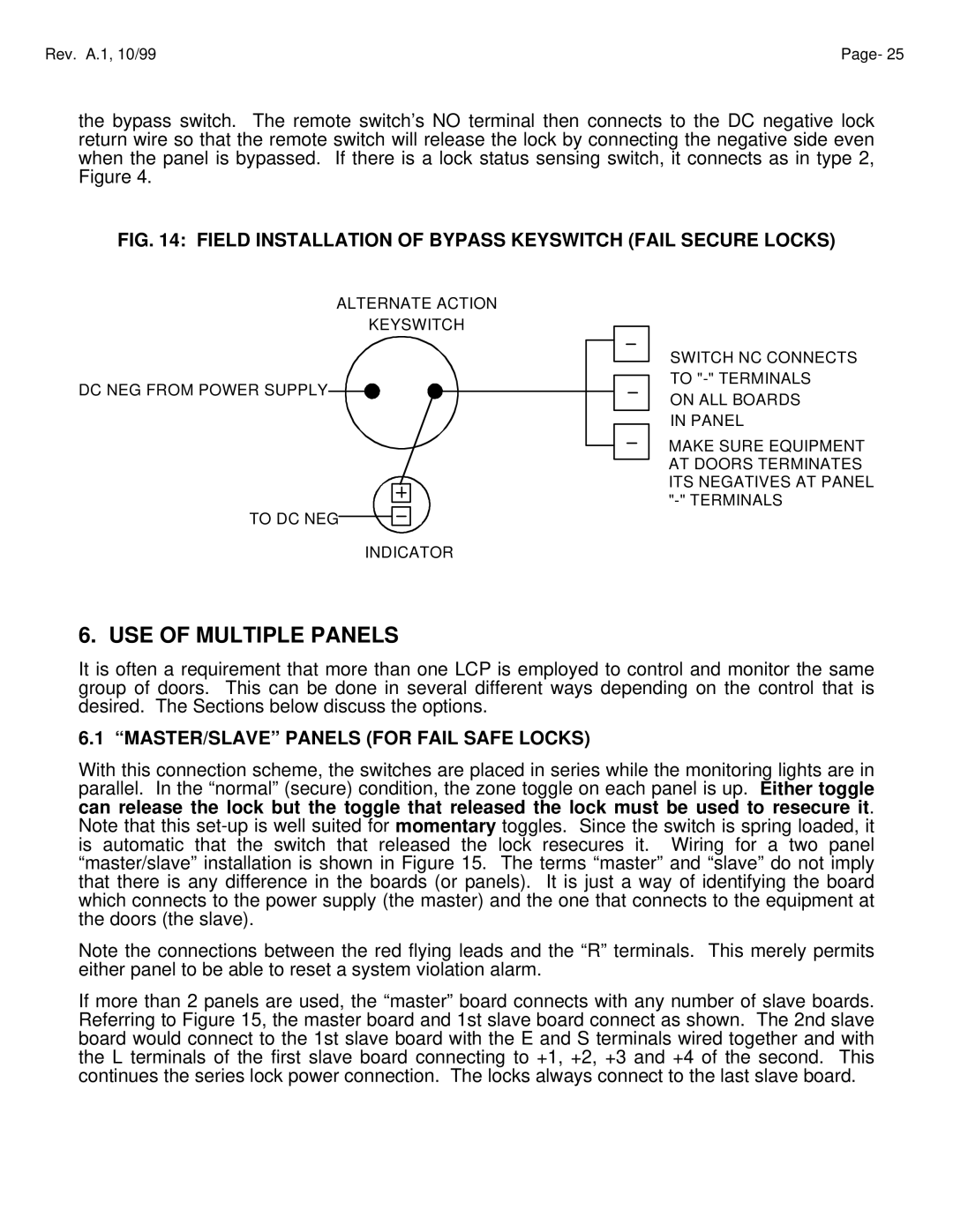 Assa ELECTRIC LOCK manual USE of Multiple Panels, Field Installation of Bypass Keyswitch Fail Secure Locks 