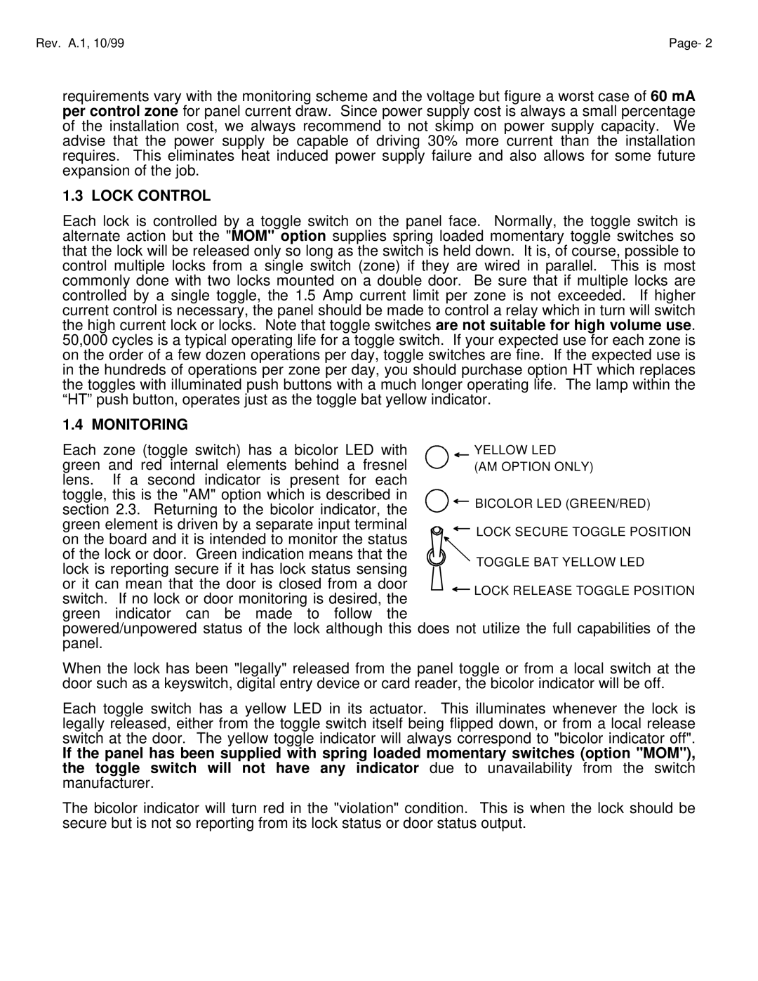 Assa ELECTRIC LOCK manual Lock Control, Monitoring 