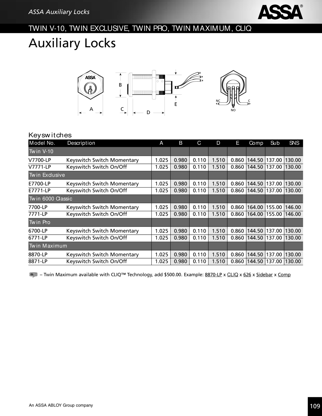 Assa high security lock technical manual Keyswitches 