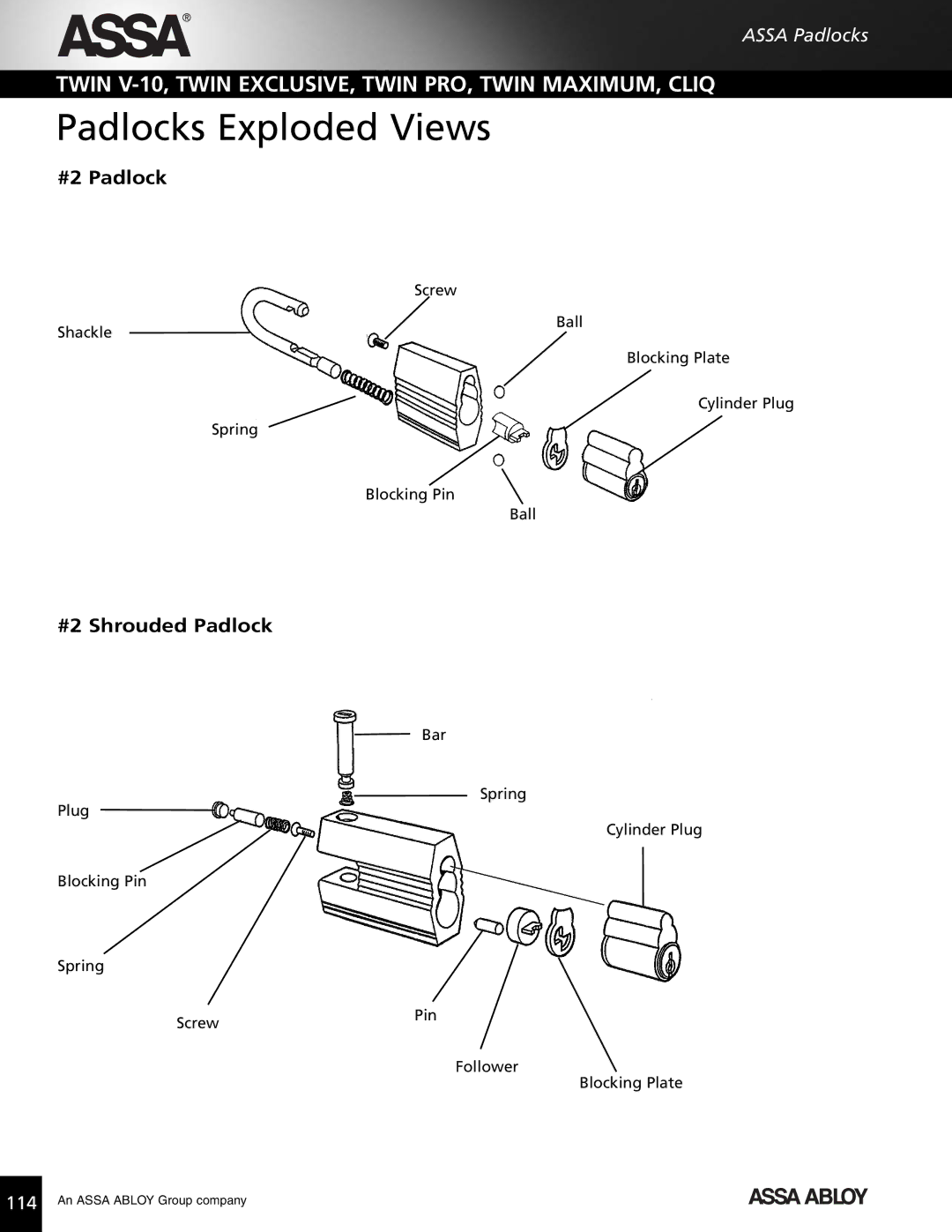 Assa high security lock technical manual Padlocks Exploded Views, #2 Padlock, #2 Shrouded Padlock 