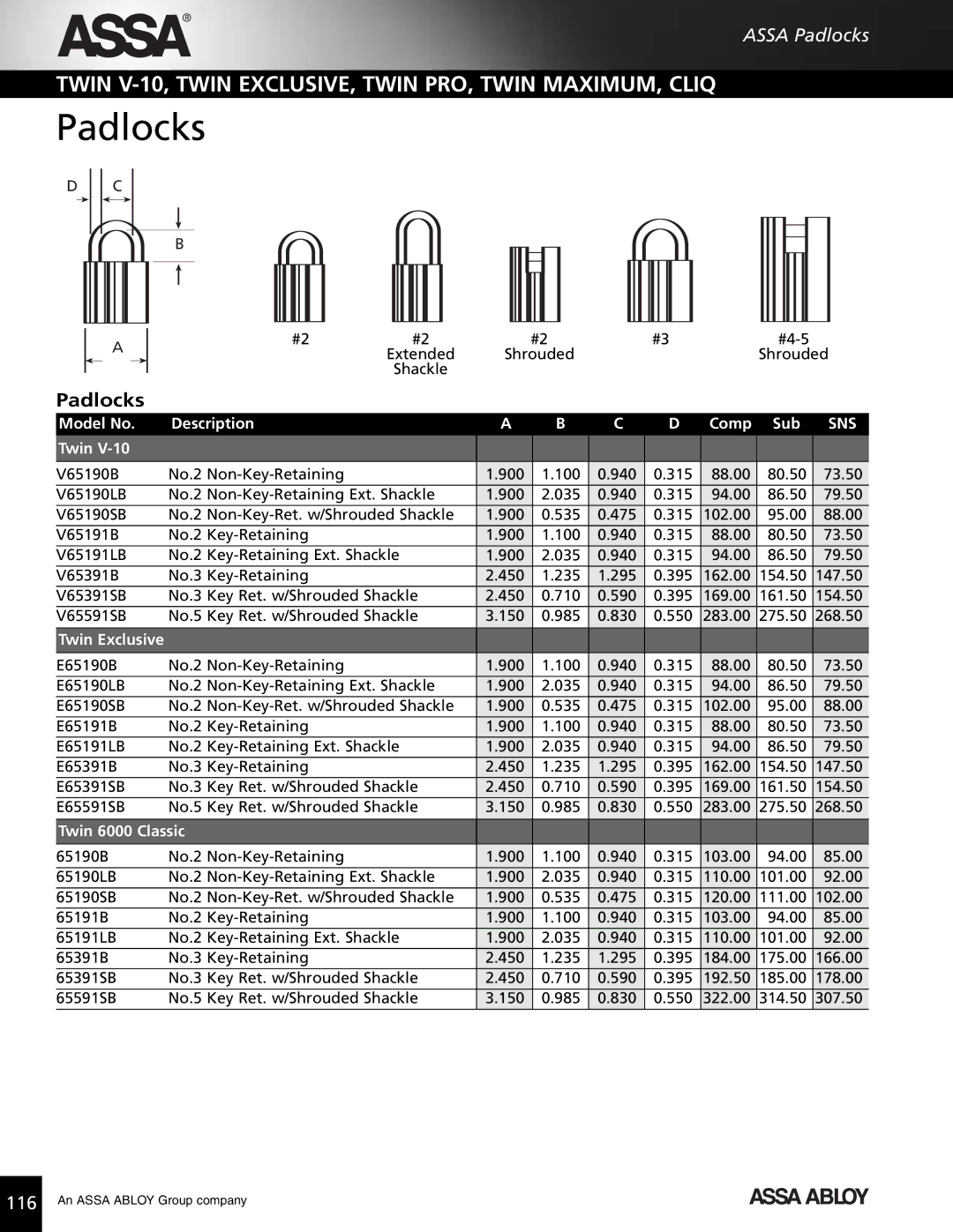 Assa high security lock technical manual Padlocks 