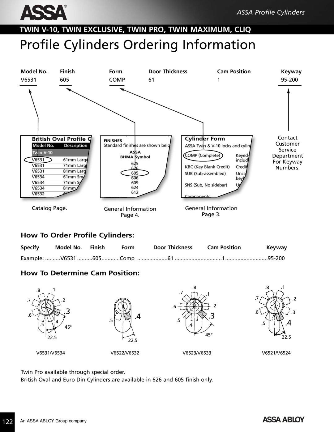 Assa high security lock technical manual Profile Cylinders Ordering Information, How To Order Profile Cylinders 