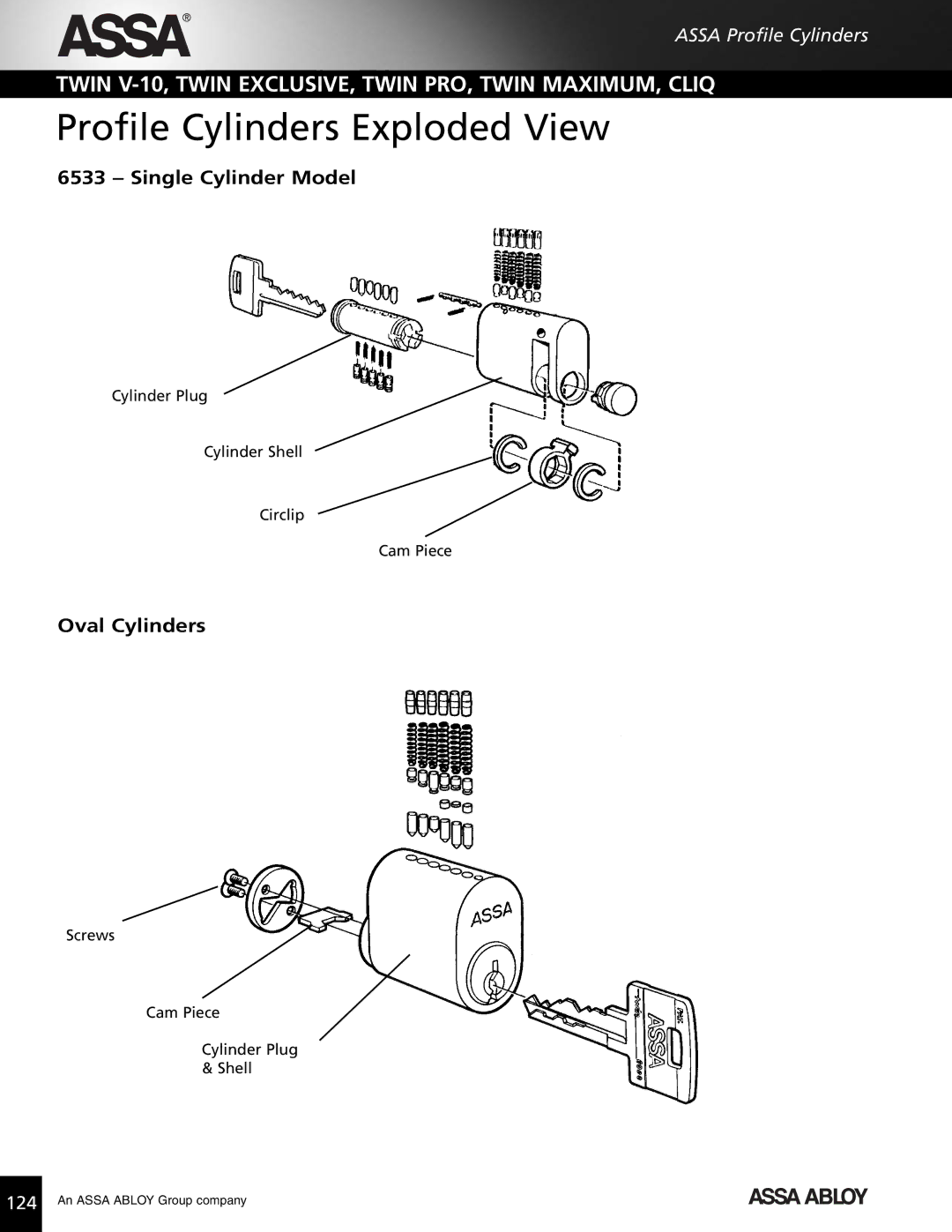 Assa high security lock technical manual Single Cylinder Model, Oval Cylinders 