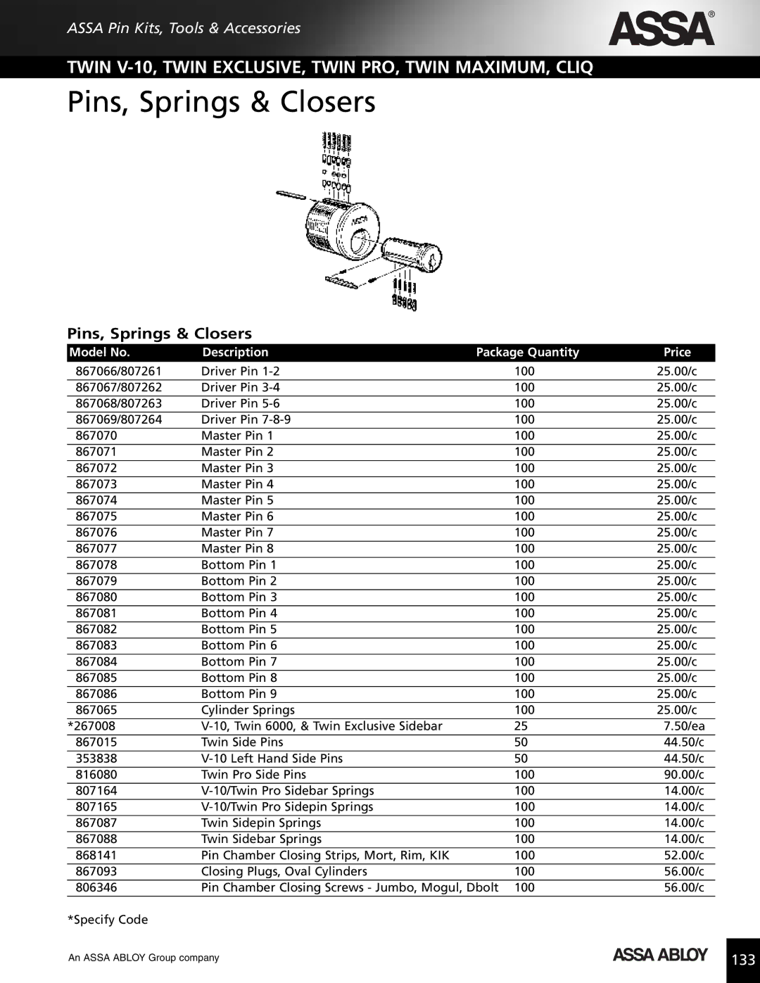 Assa high security lock technical manual Pins, Springs & Closers 