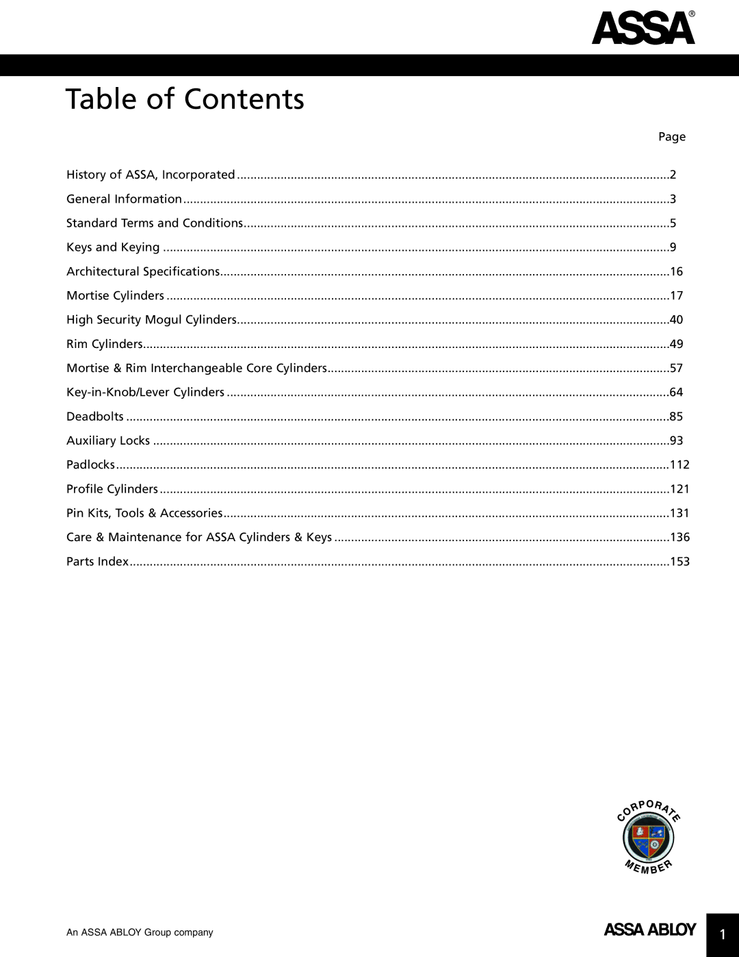 Assa high security lock technical manual Table of Contents 