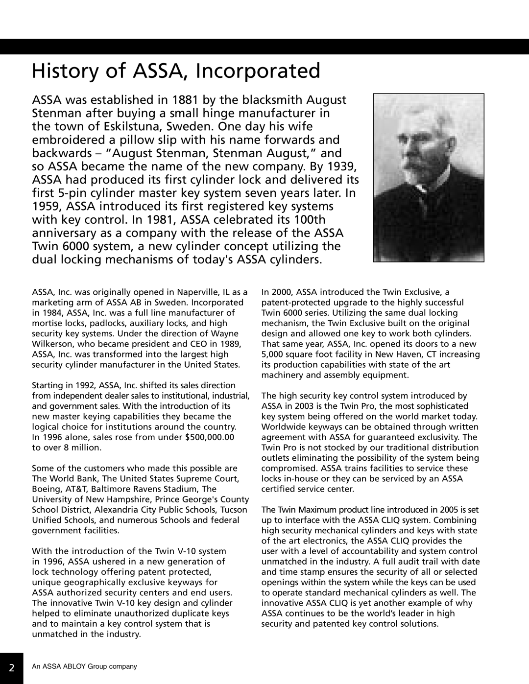 Assa high security lock technical manual History of ASSA, Incorporated 