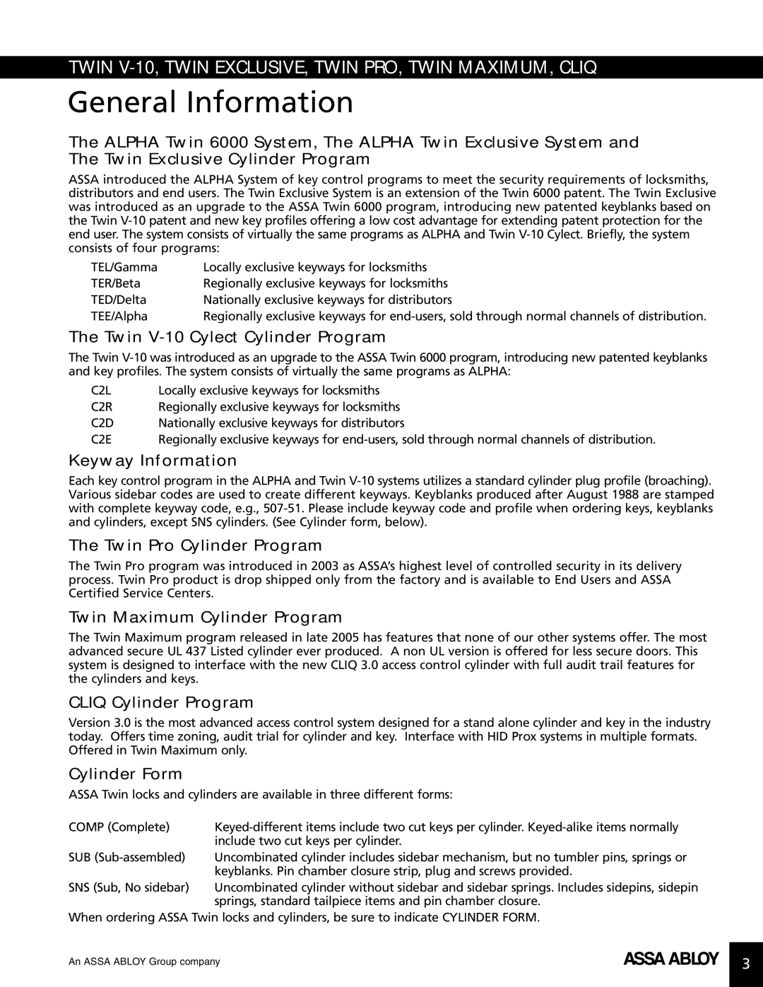 Assa high security lock technical manual General Information 