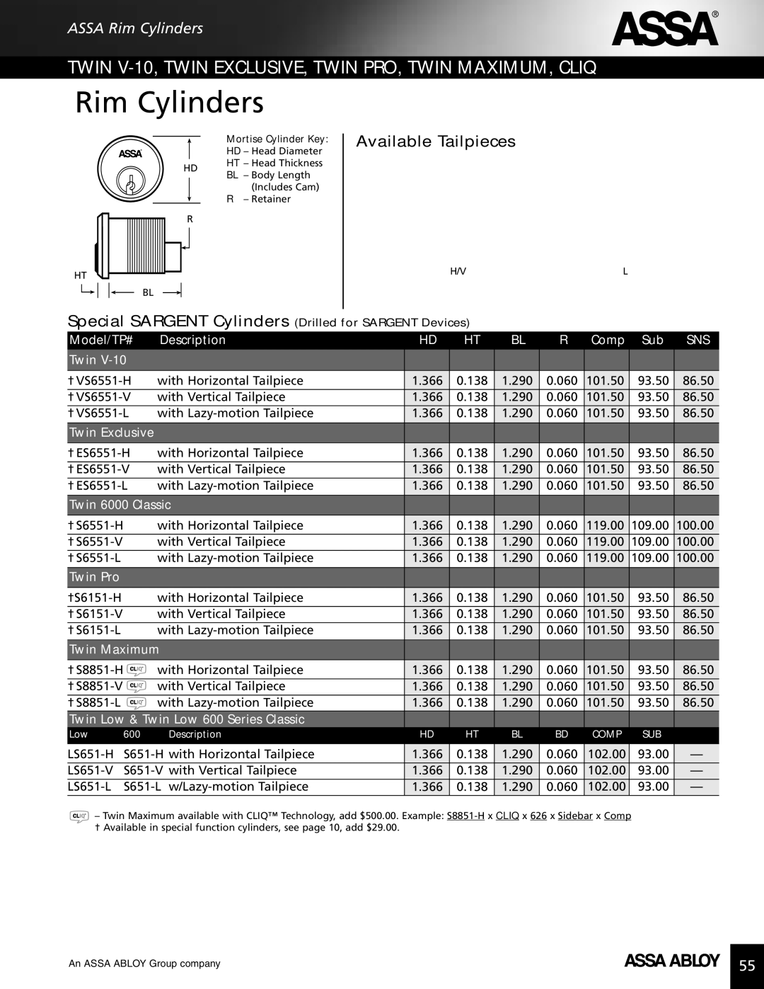 Assa high security lock technical manual Available Tailpieces 