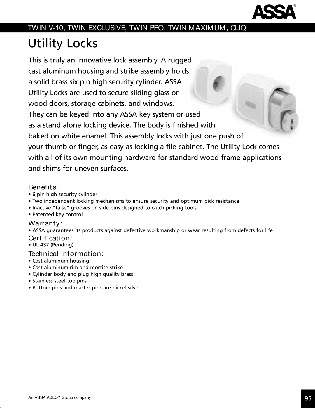 Assa high security lock technical manual Utility Locks 