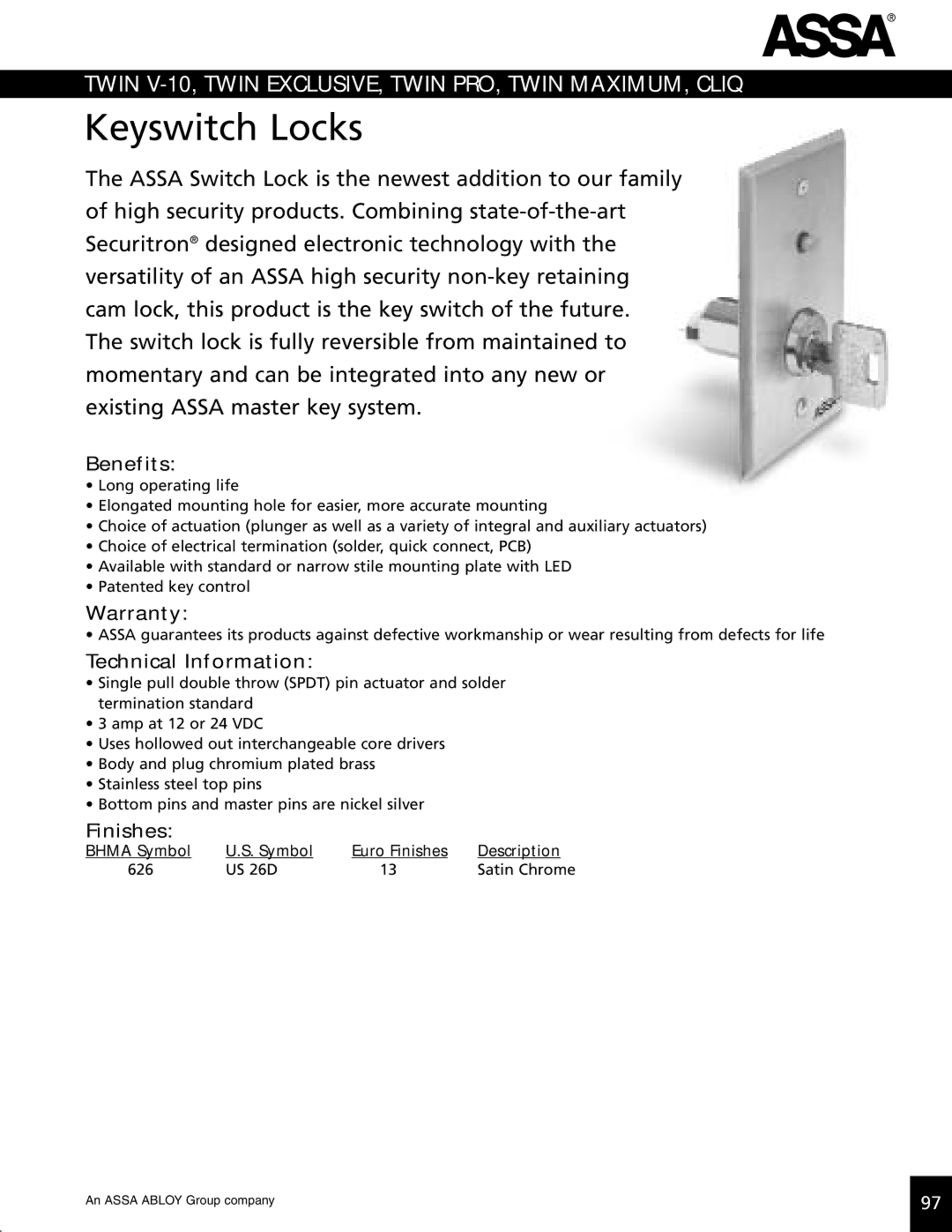 Assa high security lock technical manual Keyswitch Locks 