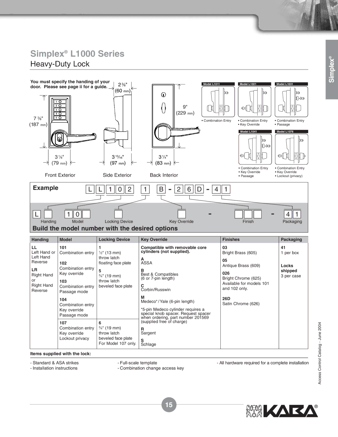 Assa Mechanical Pushbutton Locks Handing, Locking Device Key Override Finishes, Compatible with removable core, Shipped 