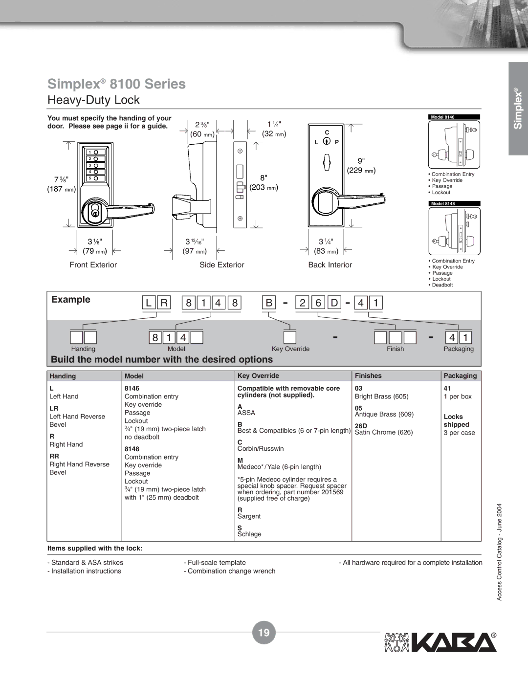 Assa Mechanical Pushbutton Locks manual 8 1 4 6 D, 26D Shipped, 8148 