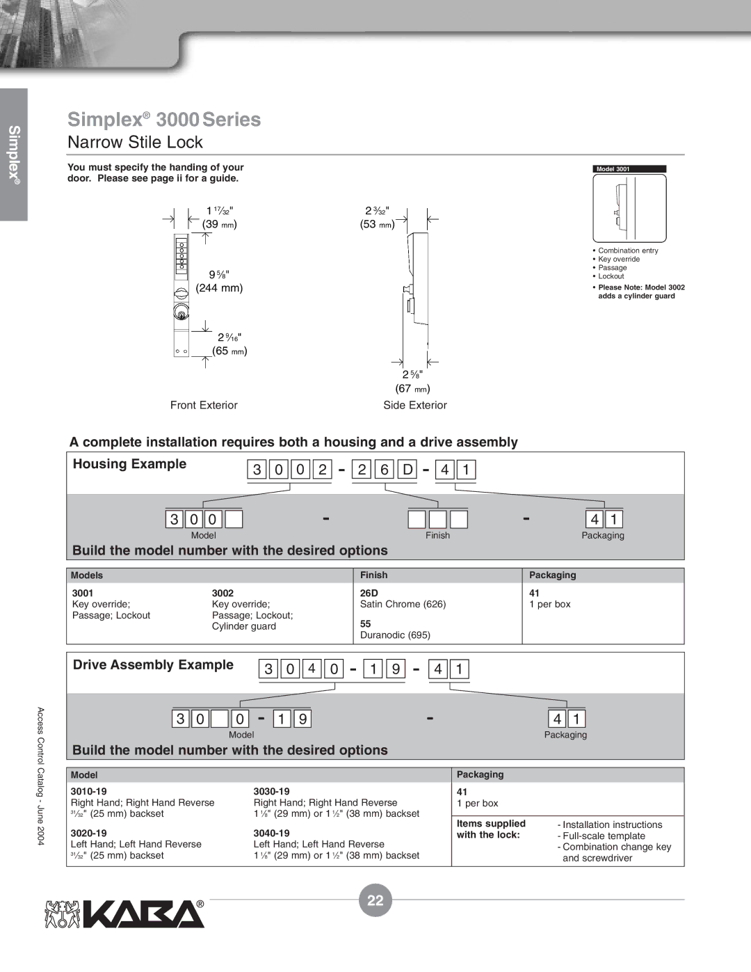 Assa Mechanical Pushbutton Locks manual 2 6 D 4, Models Finish Packaging, Model Packaging 