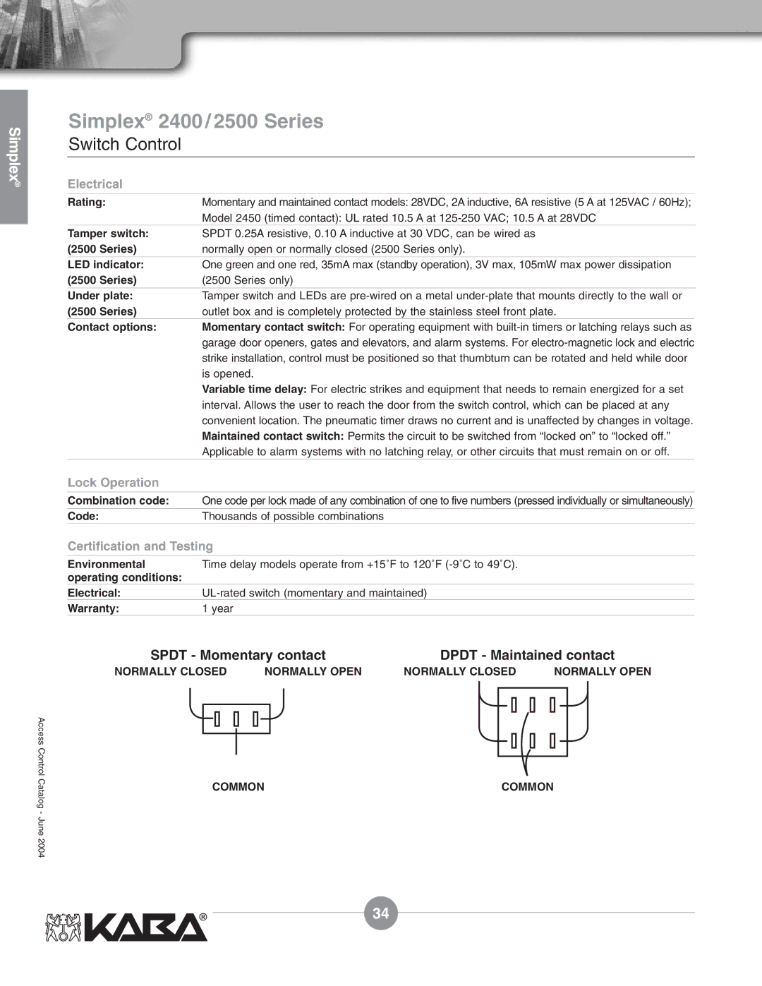 Assa Mechanical Pushbutton Locks manual Tamper switch, LED indicator, Under plate 